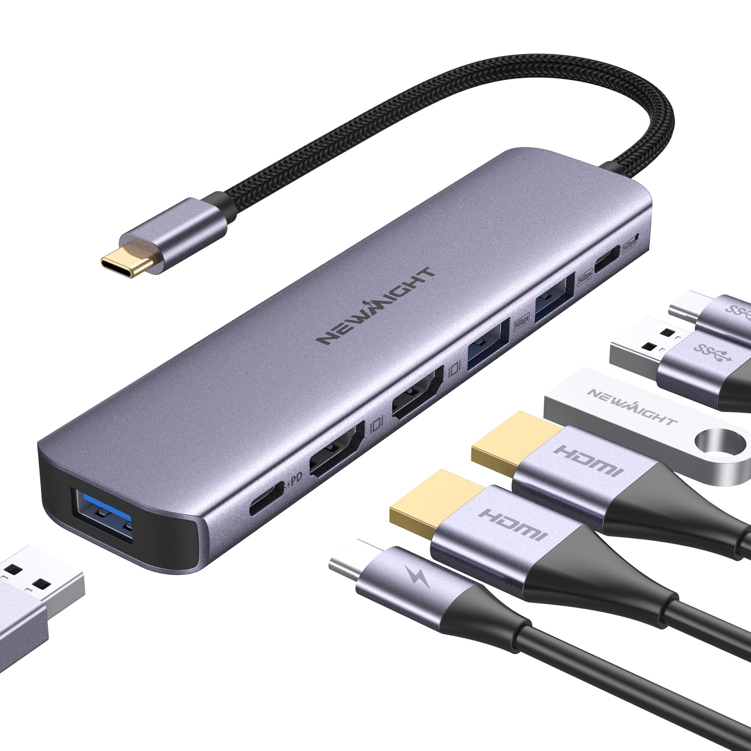Newmight 7-in-1 USB C Docking Station | Dual HDMI & 100W PD Adapter