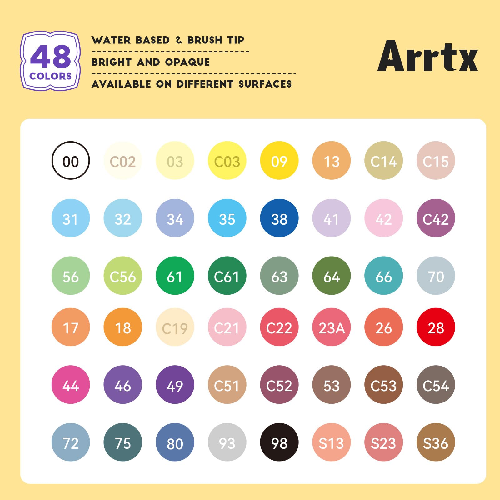 Arrtx Acrylic Paint Pens | 48 Colors Brush Tip Markers for Rock Painting