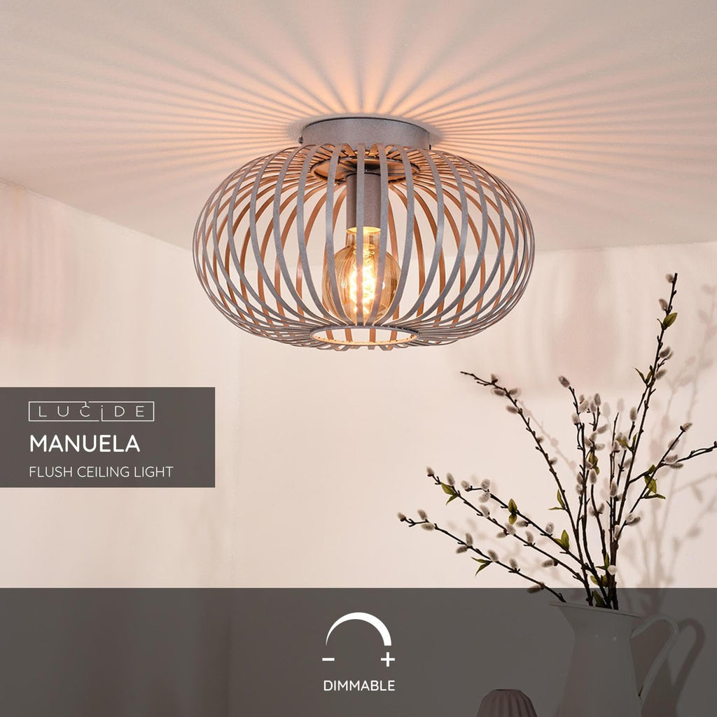 Lucide Manuela Flush Ceiling Light – 39.5cm Grey Metal Fixture