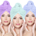 Glamza Microfibre Hair Towel Wrap – 3 Pack Fast Drying Turban with Button