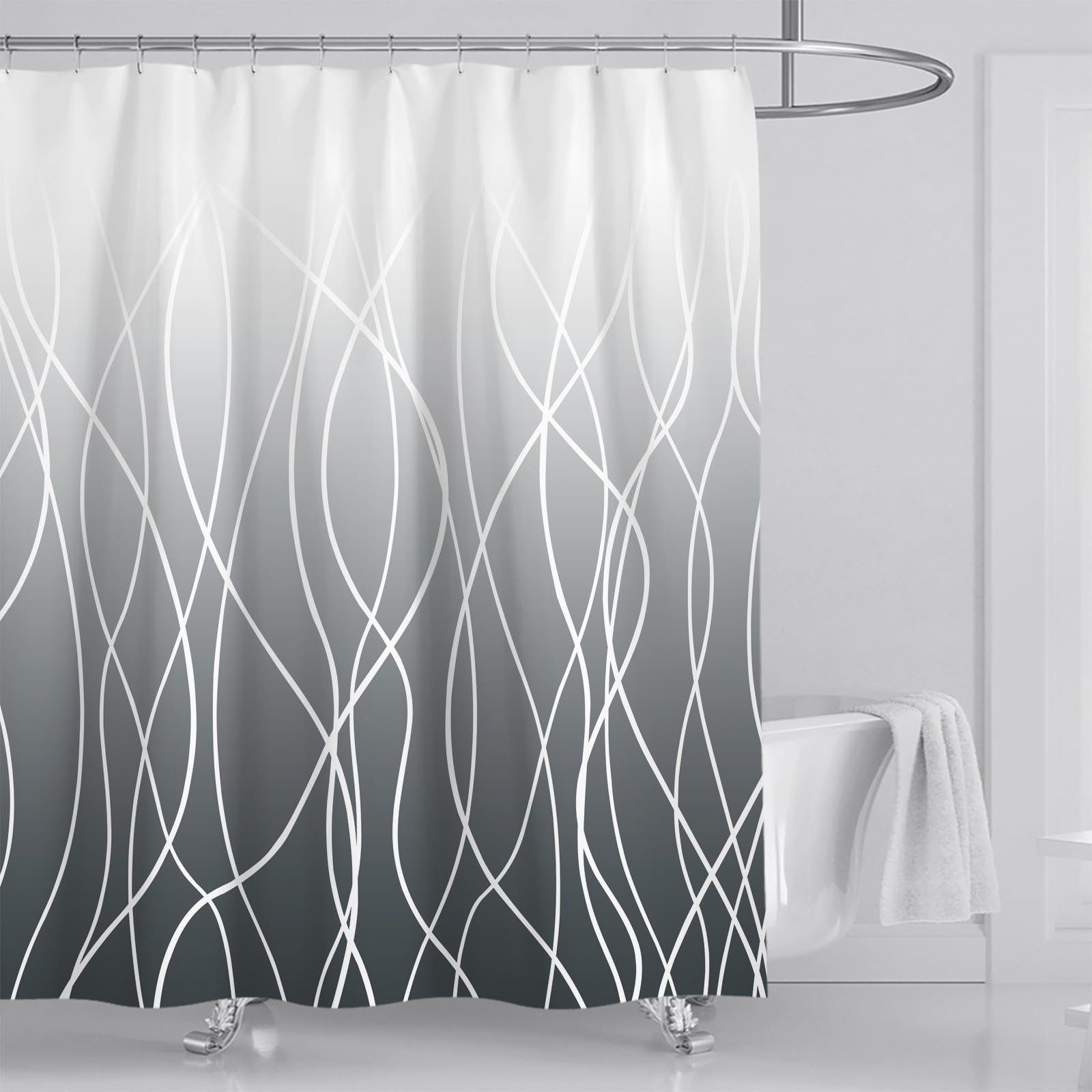 Striped Wavy Fabric Shower Curtain | Waterproof & Quick-Dry