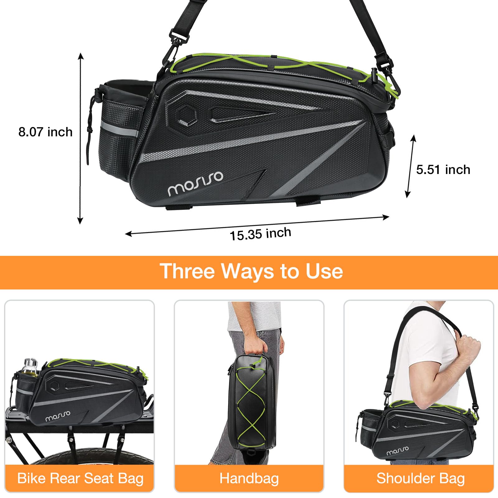 MOSISO 14L Waterproof Bike Rack Bag – EVA Rear Seat Trunk Pannier, Black