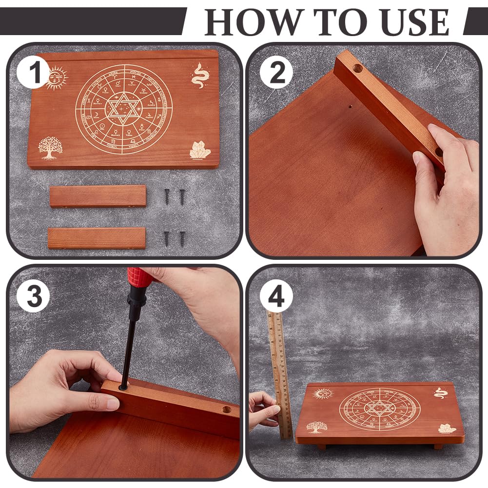 UNICRAFTALE Altar Tables Wooden Small Altar Table 20.3x30.5cm Saddle Brown Meditation Tables Engraved The Twelve Zodiac Rings Tree of Life Pattrns on - image 4