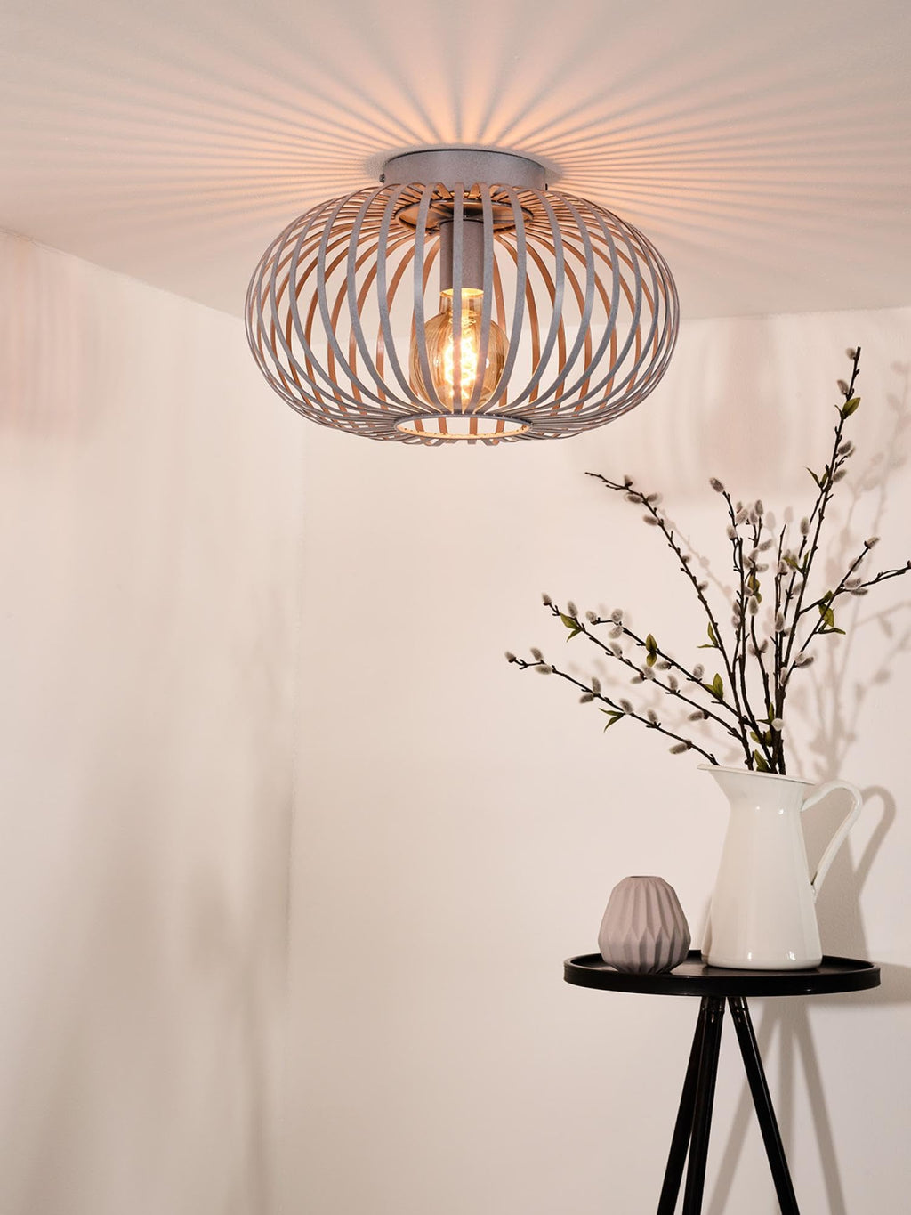 Lucide Manuela Flush Ceiling Light – 39.5cm Grey Metal Fixture