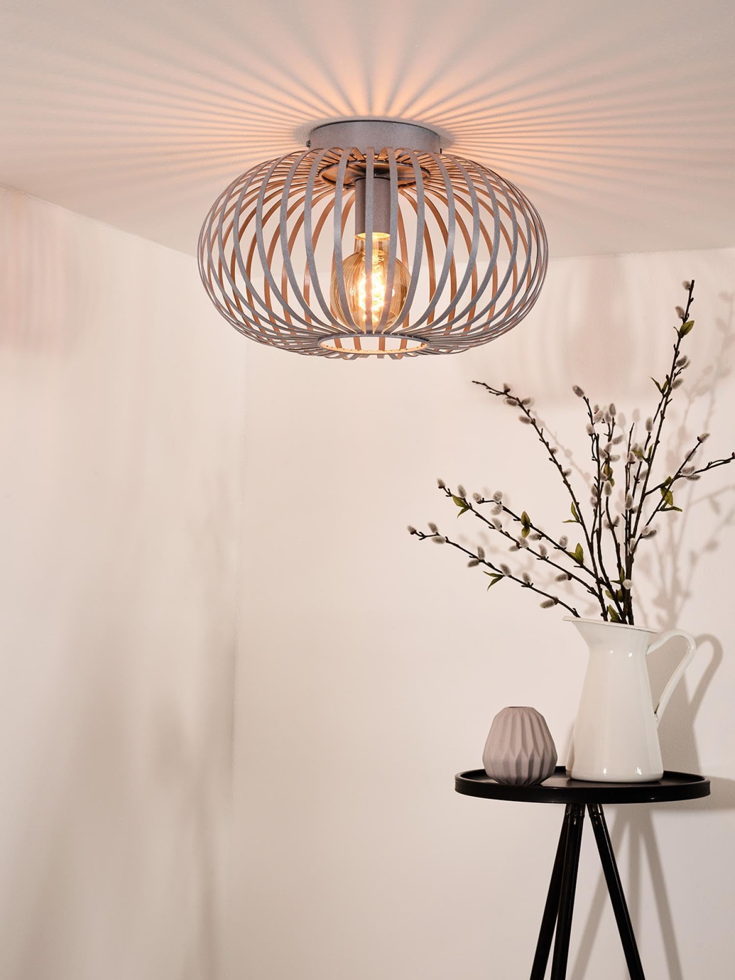 Lucide Manuela Flush Ceiling Light – 39.5cm Grey Metal Fixture