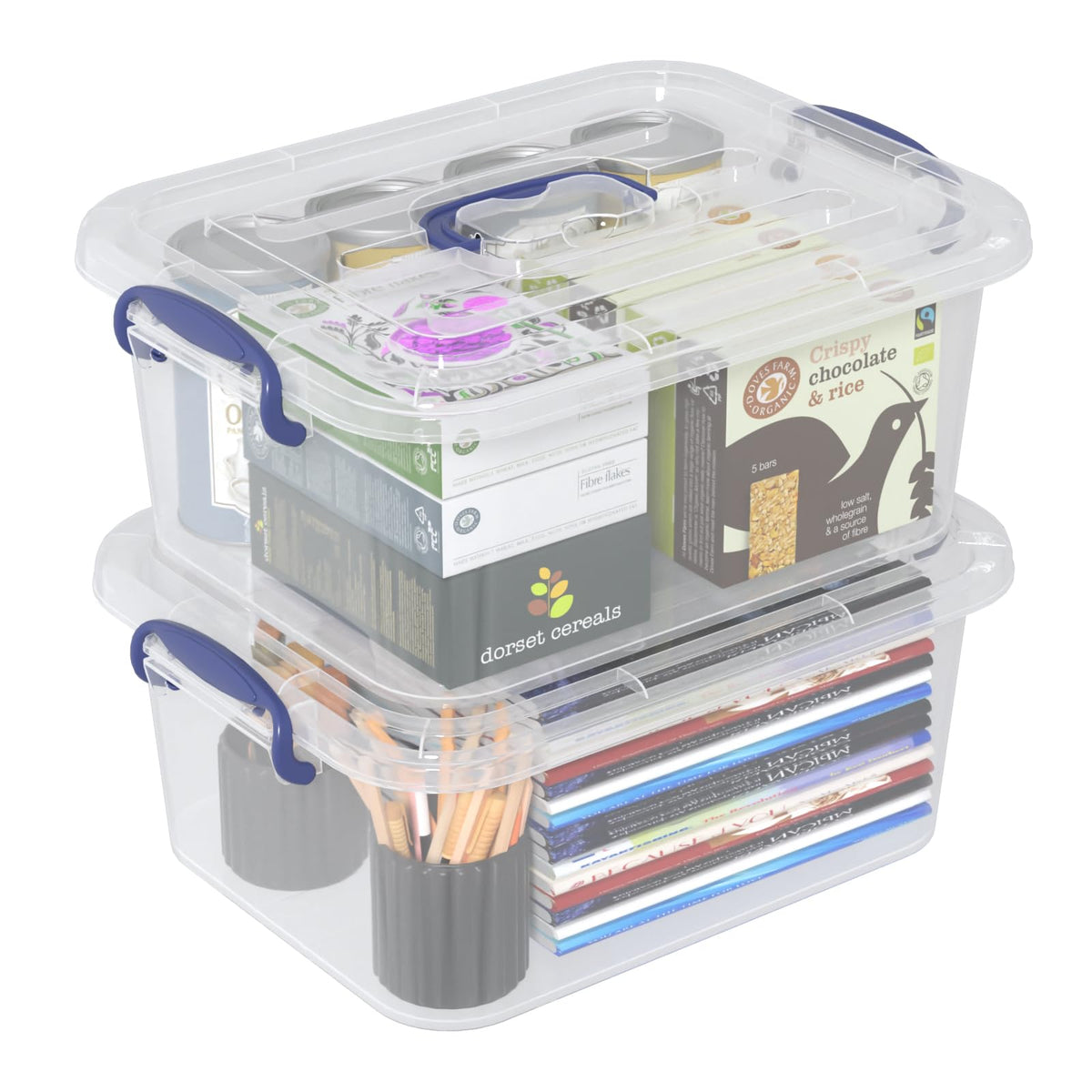 Xeabia 8 L Clear Plastic Latch Storage Boxes with Lid & Handle 2 Packs Blue - image 1