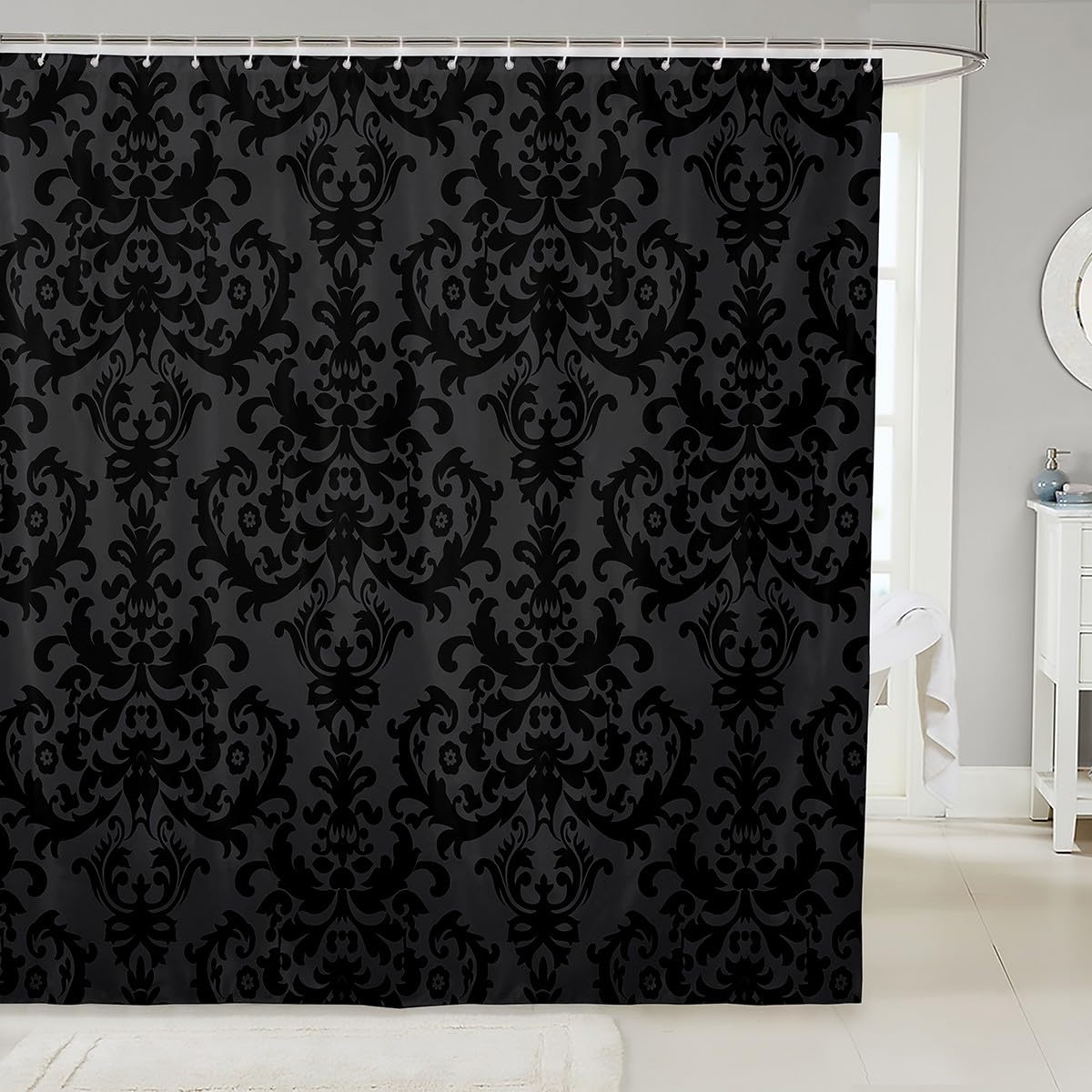 Jolof Store Black Damask Shower Curtain – Gothic Victorian Polyester 72x72