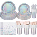 CEILIWEN Iridescent Party Supplies Set | 200PC Holographic Tableware