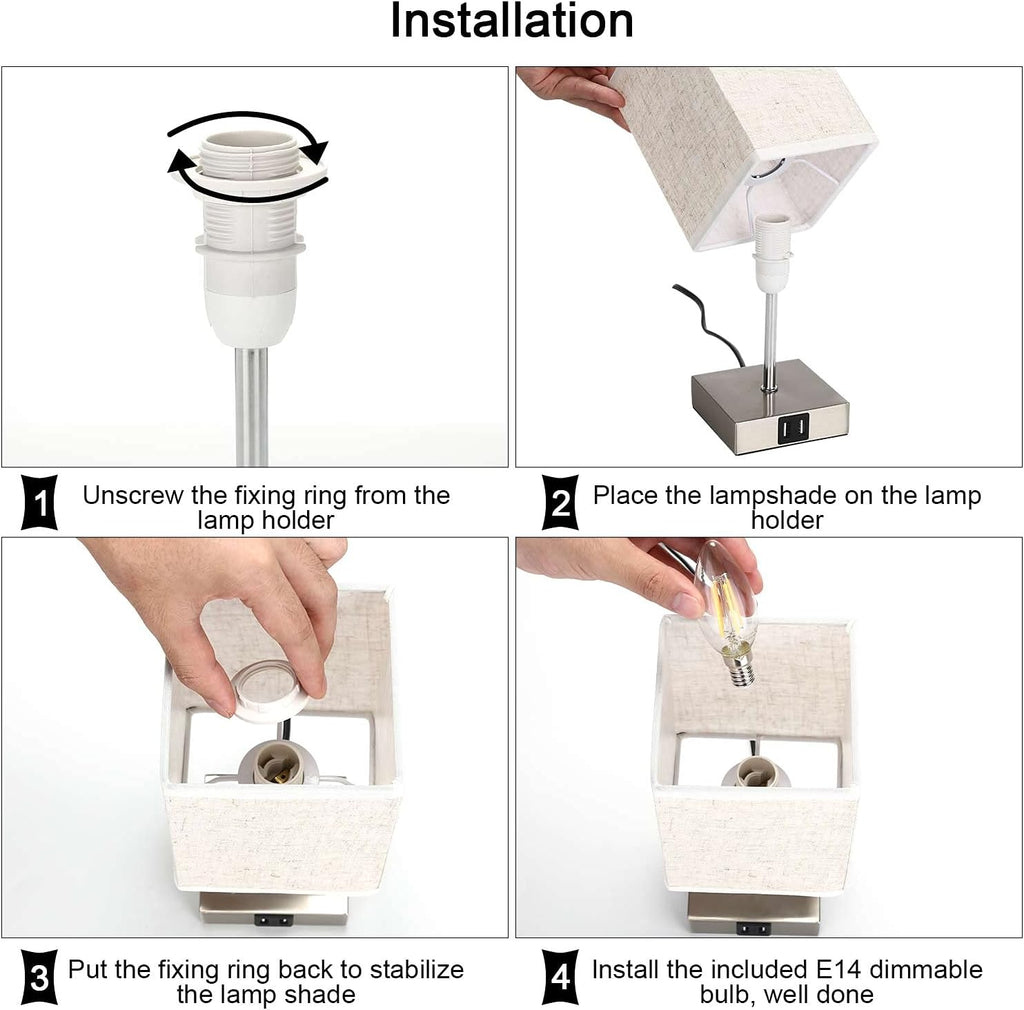 Lightess Touch Bedside Lamps - 3-Way Dimmable with Dual USB Ports, 2-Pack