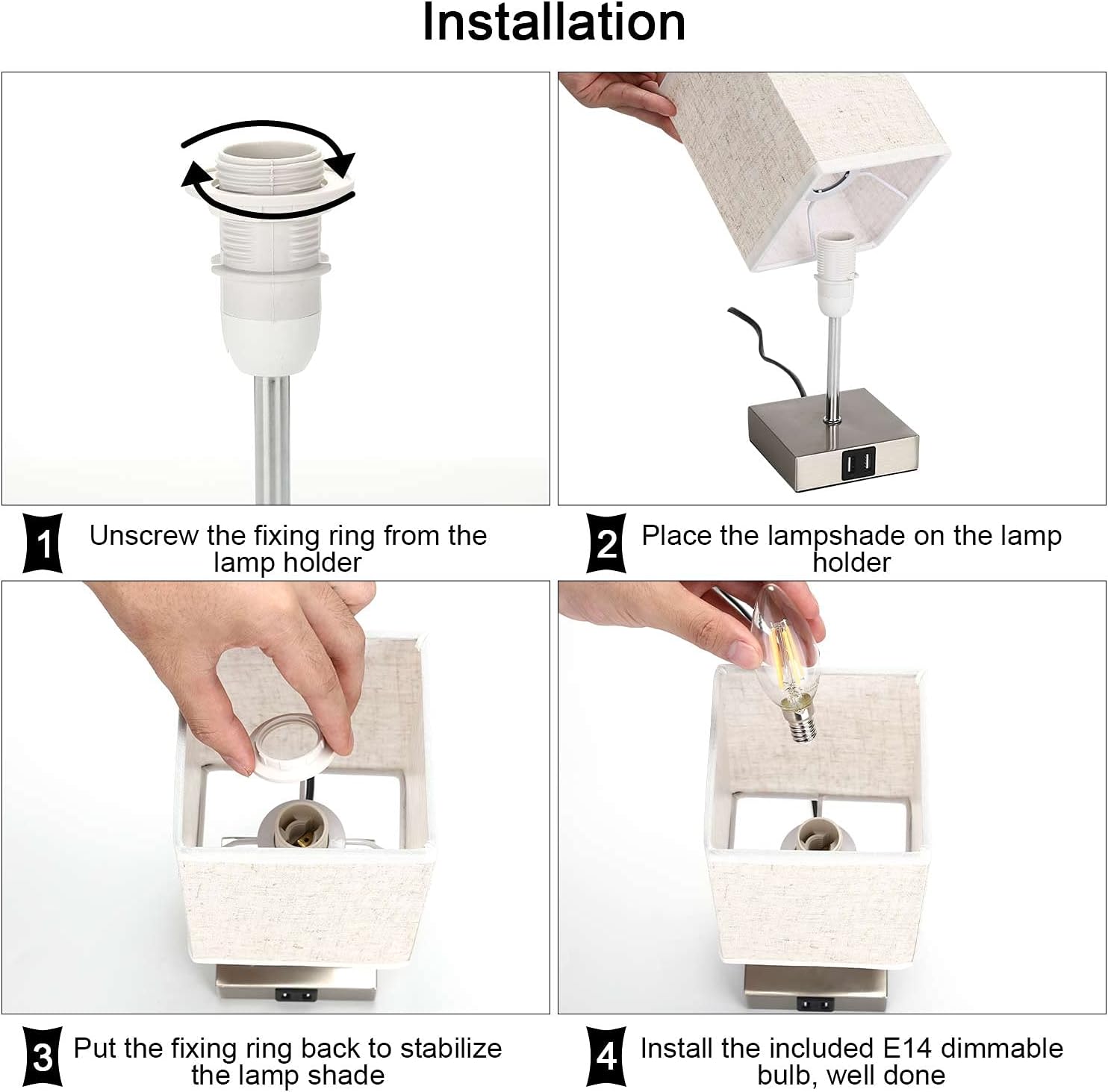 Lightess Touch Bedside Lamps - 3-Way Dimmable with Dual USB Ports, 2-Pack