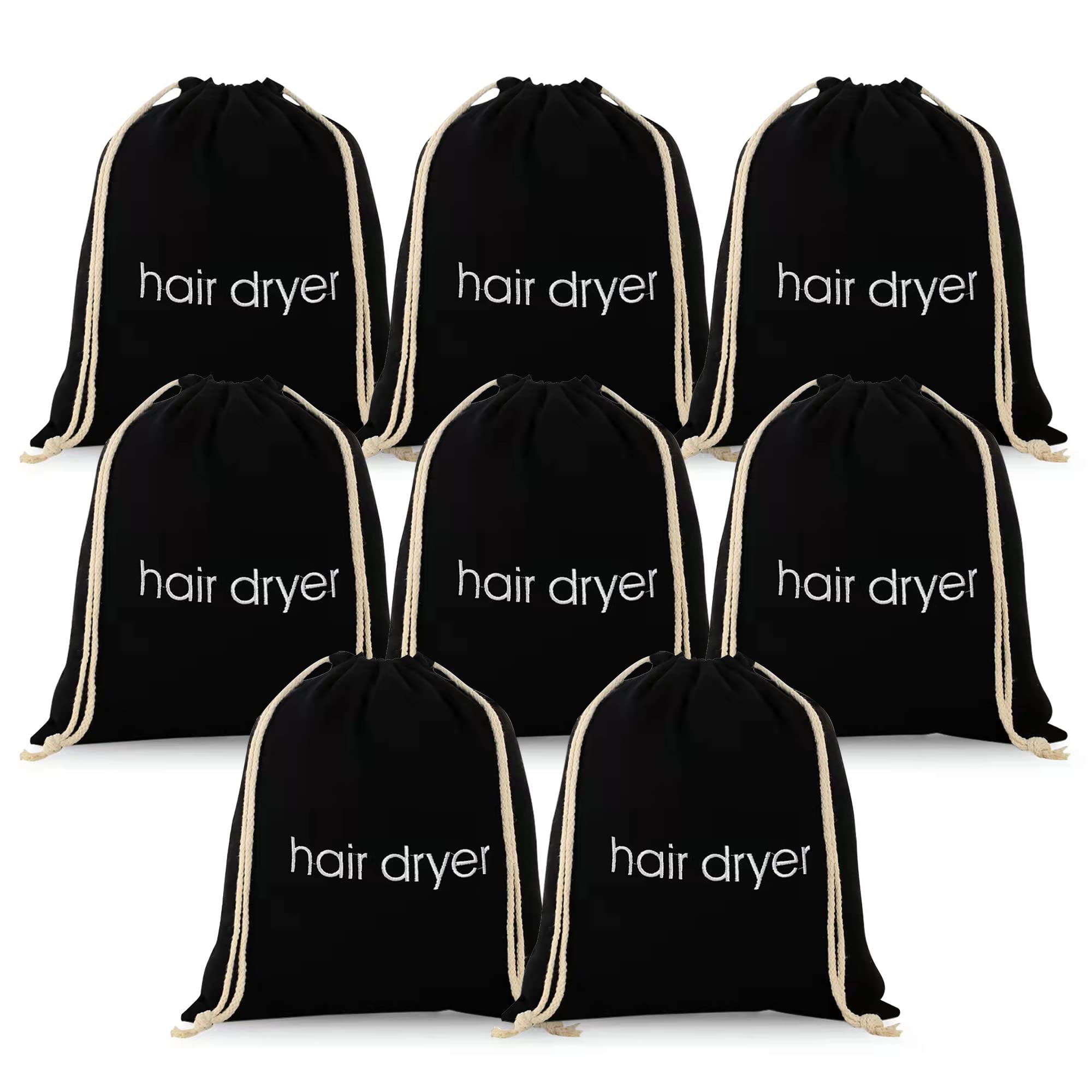 Jolof Store 8-Pack Hair Dryer Bags | Black Drawstring Travel Storage