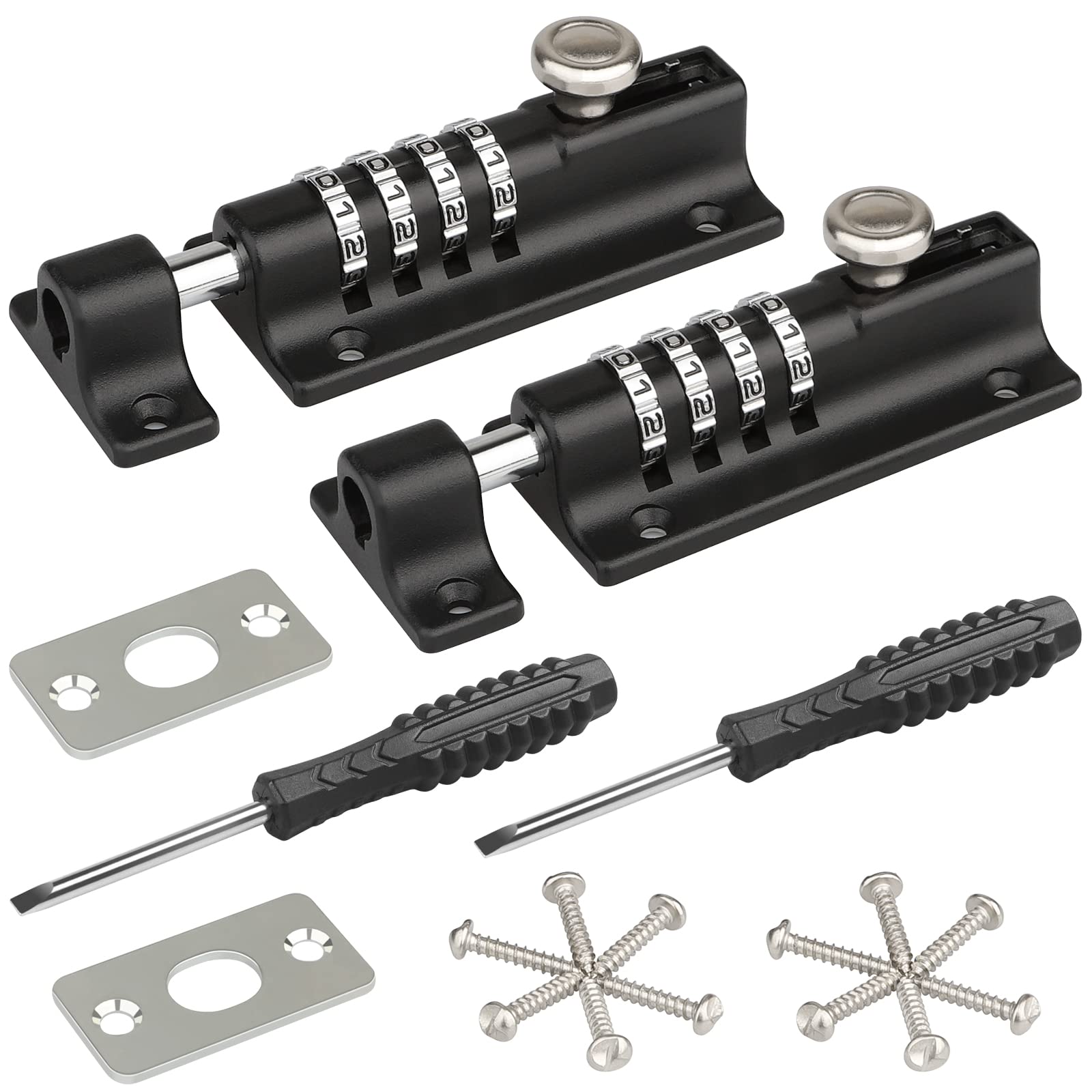 Spopal 4-Digit Combination Locking Bolt – 2 Pack Zinc Alloy Gate Latch