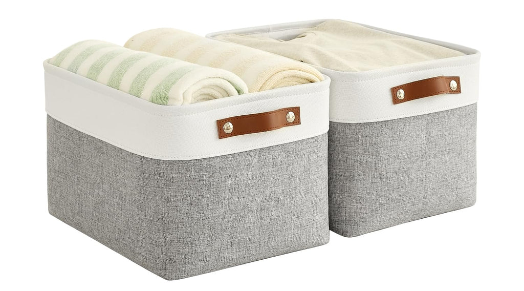 Bagnizer Foldable Storage Baskets for Shelves Closet 2PCS Fabric Small Organizer Box Bins with Handles Waterproof Canvas Box for Clothes, Pet Toys - image 1