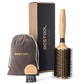 BESTOOL Round Boar Bristle Brush for Blow-Drying | 38mm Wooden Barrel