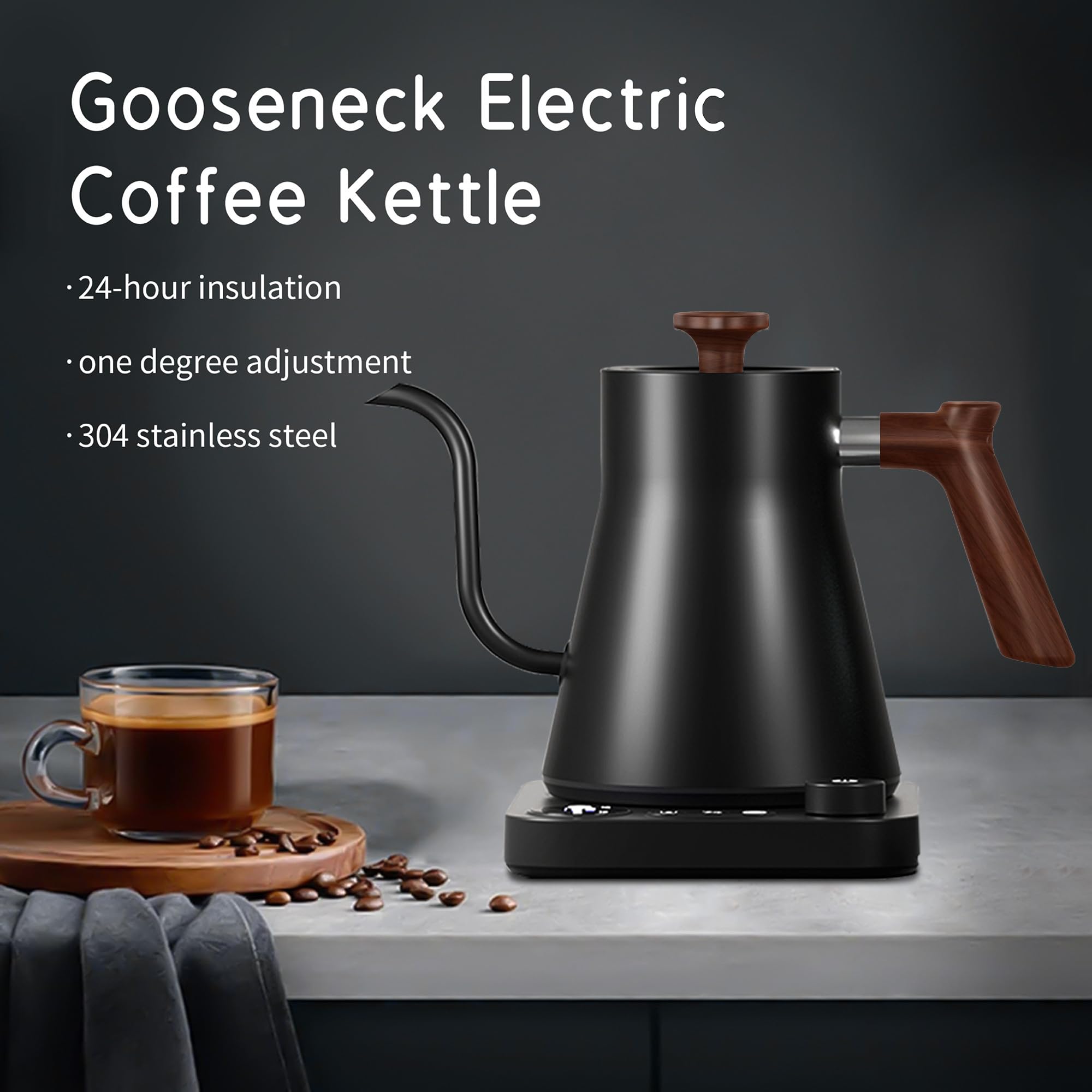 RHD Electric Gooseneck Kettle | 1200W Temp Control Stainless Steel Pot
