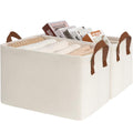 TIMEYARD Large Foldable Fabric Storage Baskets Shelf Bins Beige 2-Pack