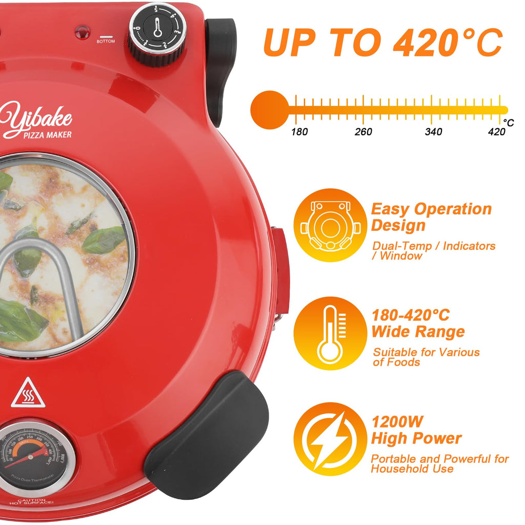 YIBAKE Electric Pizza Oven – 1200W Stone-Baked Pizza Maker with 12" Stone