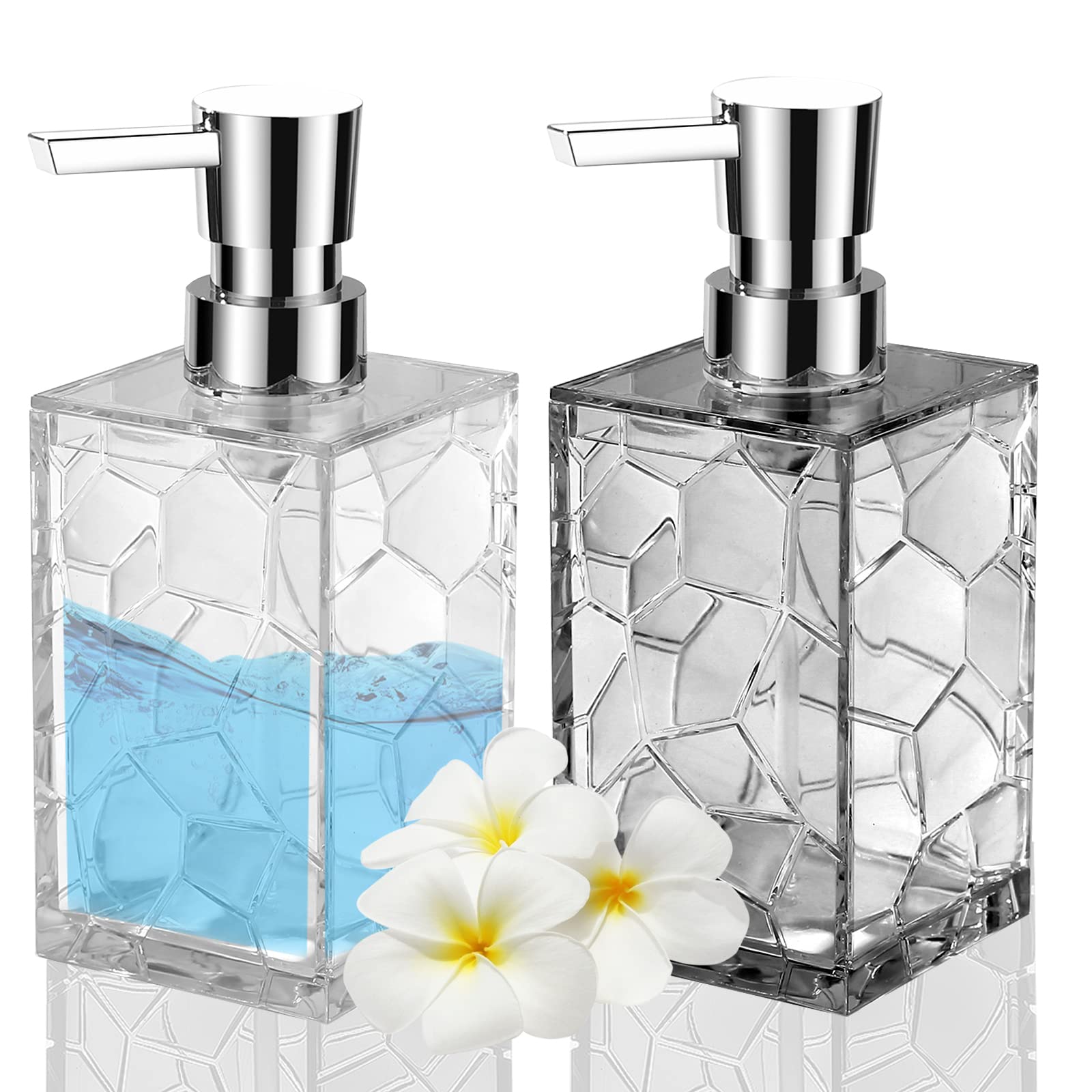 HIYAA 2-Pack Acrylic Soap Dispenser Set – 12oz Refillable Lotion Pumps