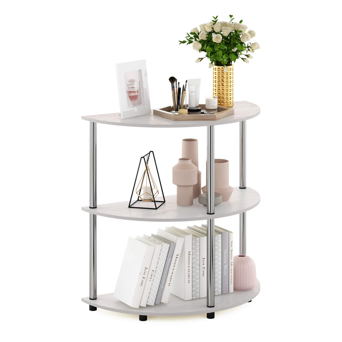 Furinno Frans Turn-N-Tube Half Round Console Table, White Oak