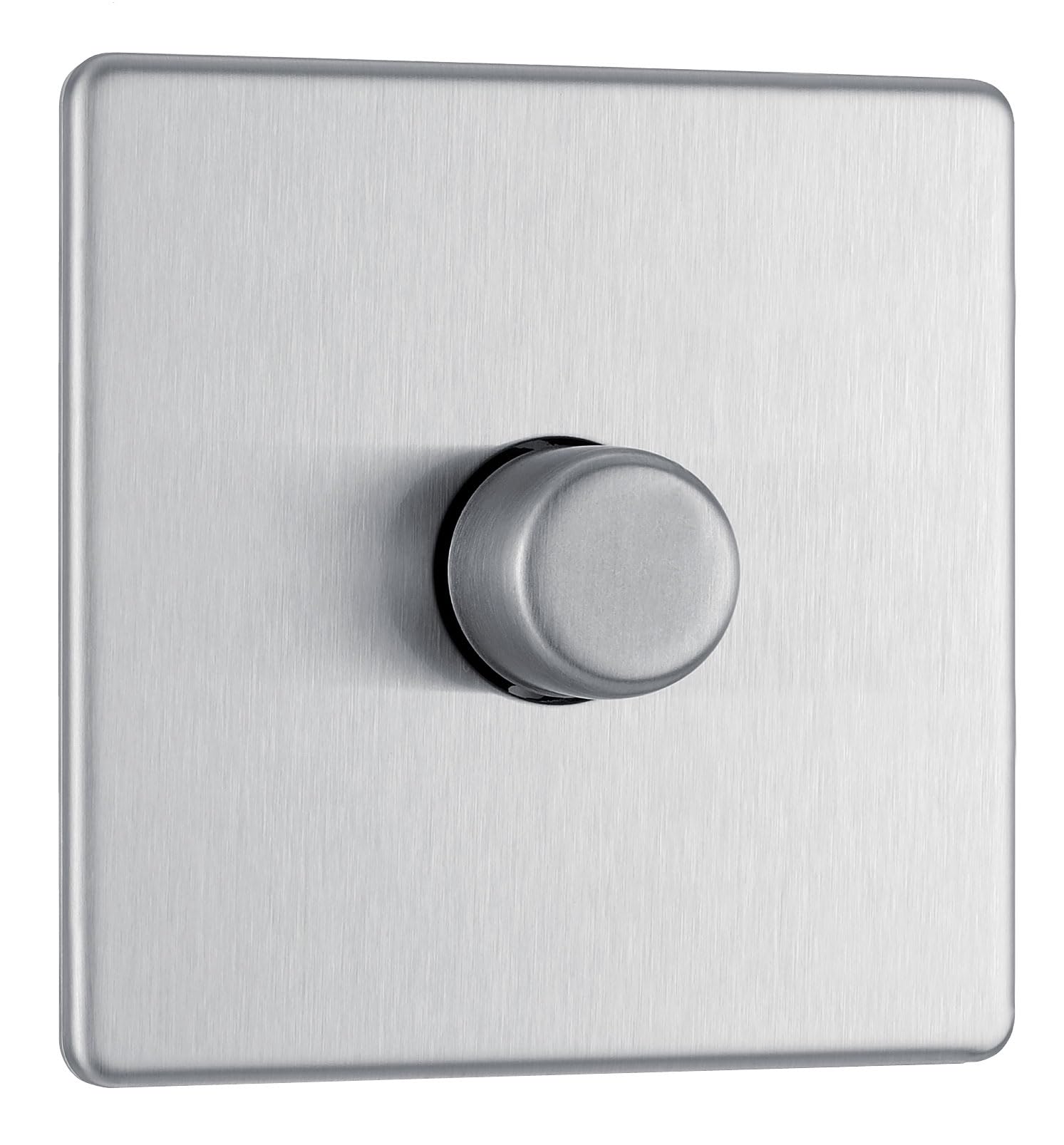 BG Electrical Single Dimmer Switch | Brushed Steel 200W Screwless