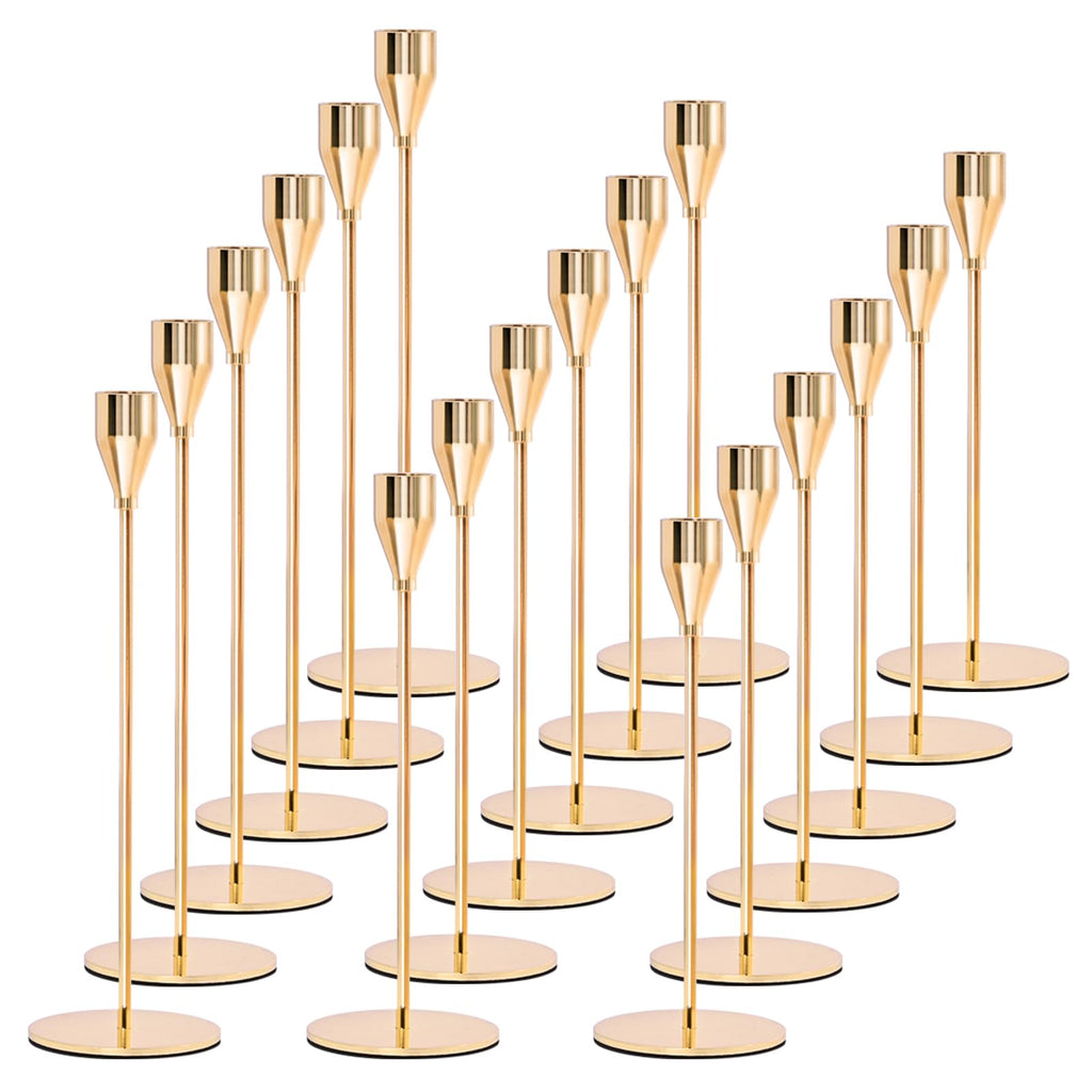 Gold Taper Candle Holders – Set of 18 Metal Wedding Centerpieces