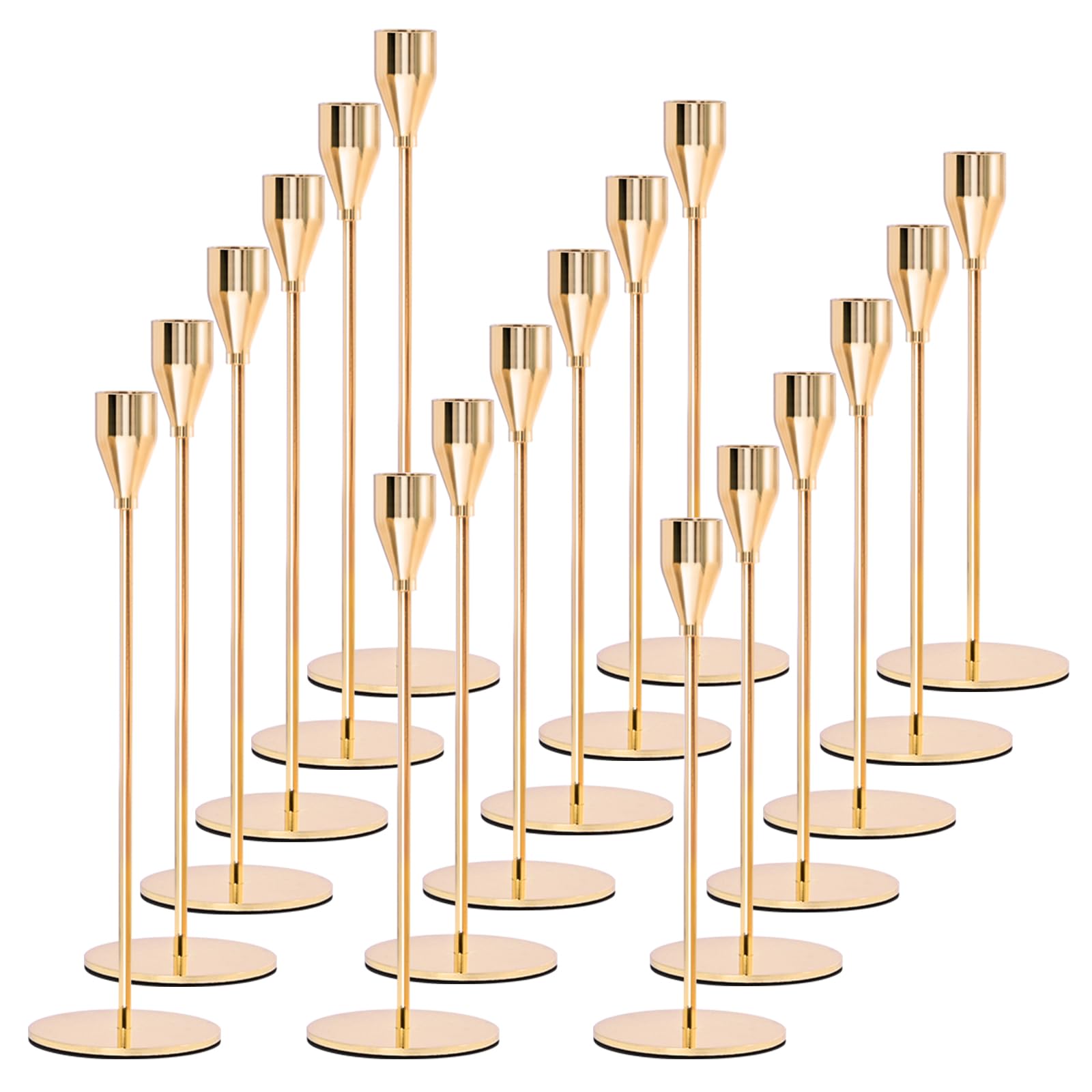 Gold Taper Candle Holders – Set of 18 Metal Wedding Centerpieces