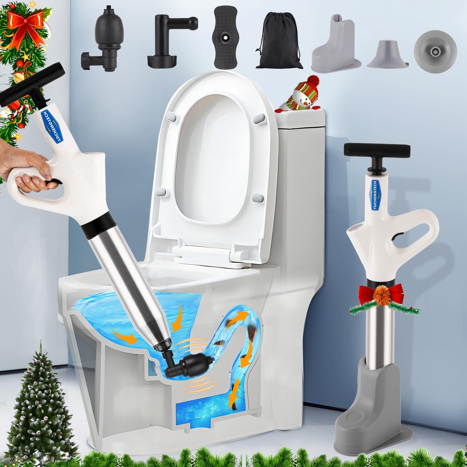 High Pressure Toilet Plunger Kit | Stainless Steel Drain Unblocker