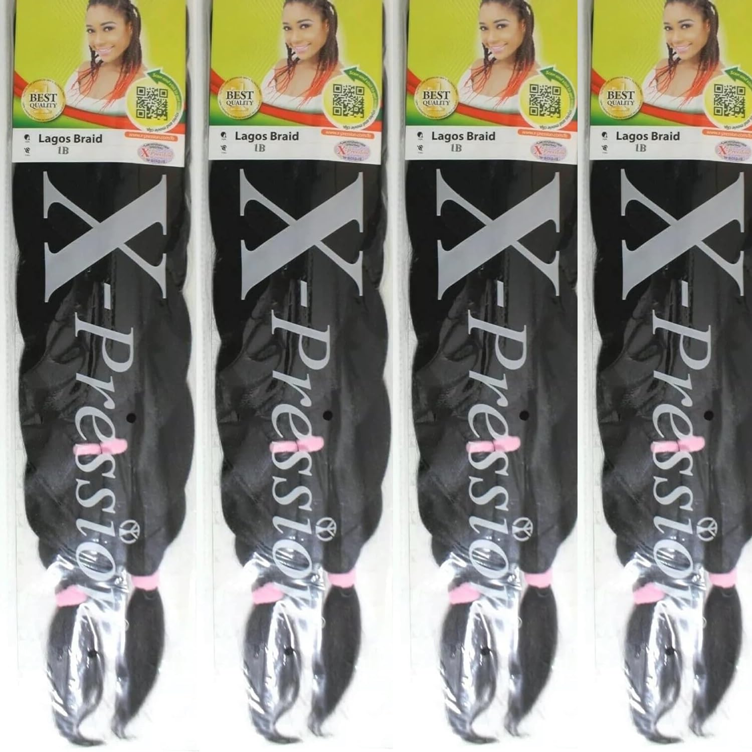 X-Pression Lagos Braid 1B Natural Black – Pre-Stretched Braiding Hair 4 Pack