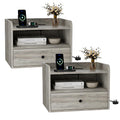BonVache Floating Nightstand Set of 2 with Charging Station - Gray