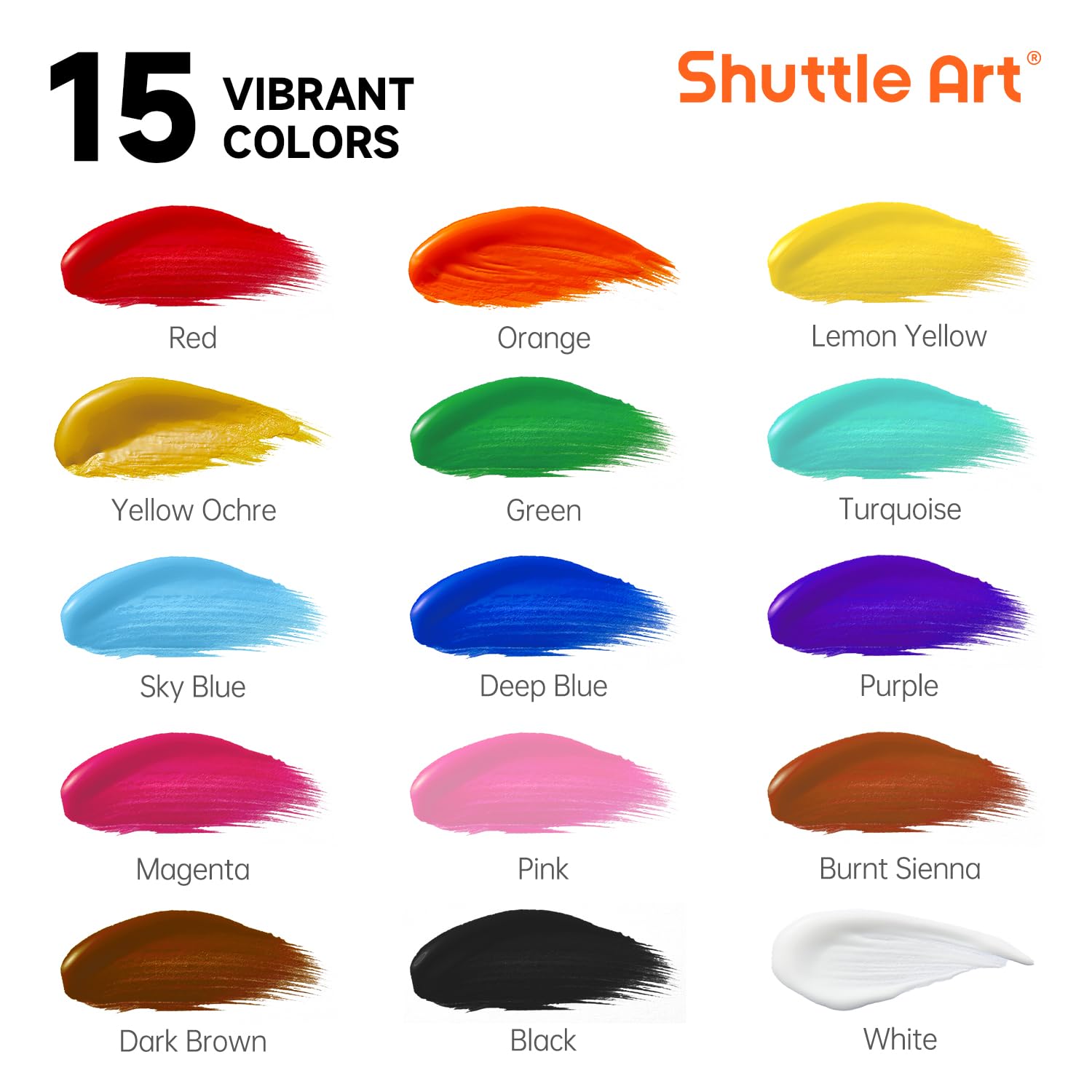 Shuttle Art Acrylic Paint Set - 15 Colors Bulk Artist Supplies (16oz)