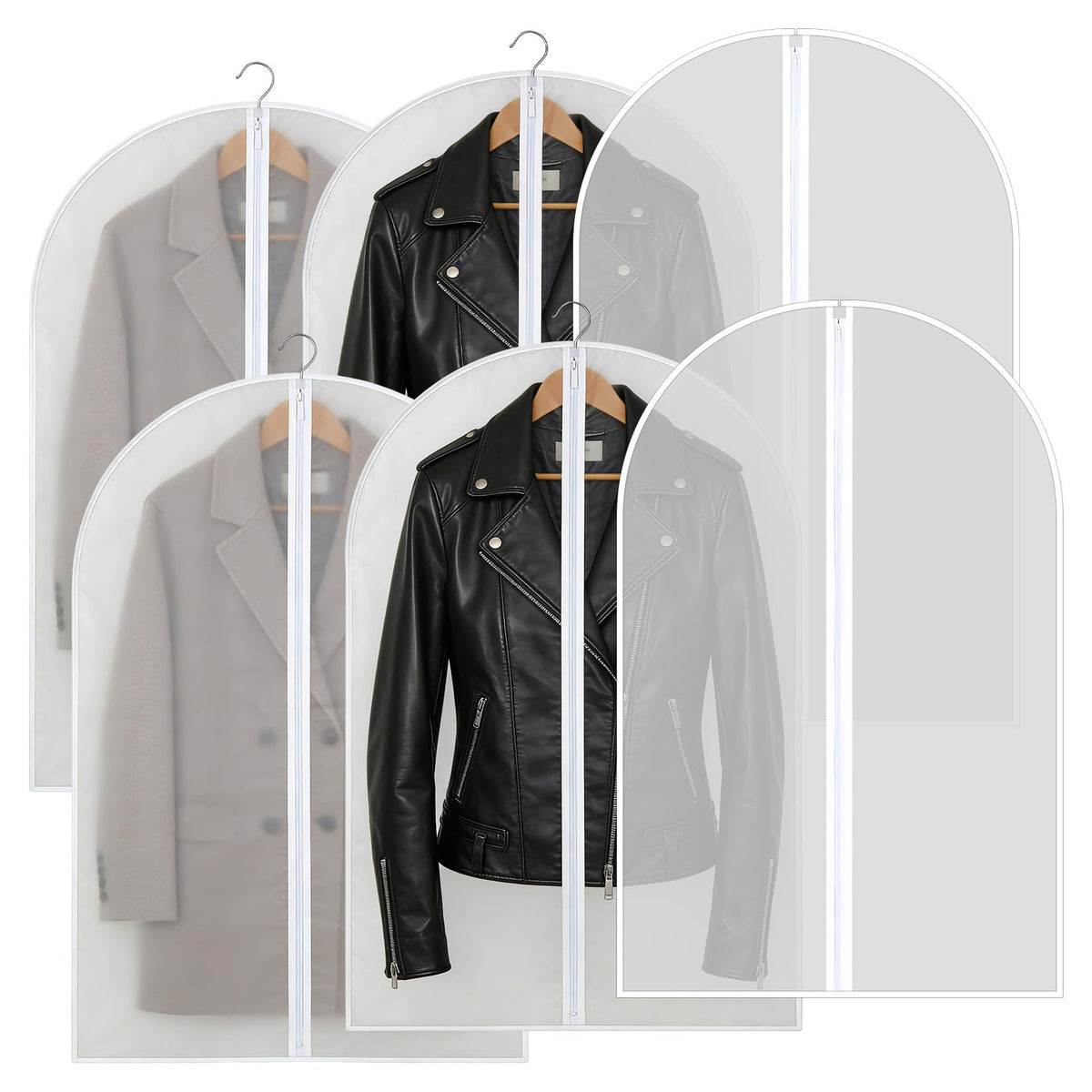 6 Pcs Long Garment Bags 60x100cm Waterproof Zip Clothes Covers - image 1