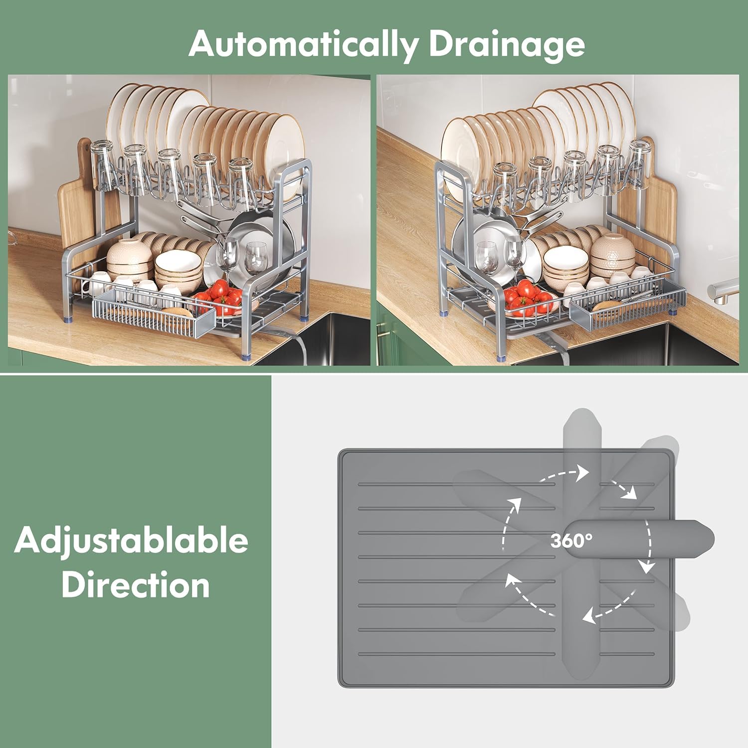 2-Tier Dish Drying Rack – Rustproof Stainless Steel Drainer