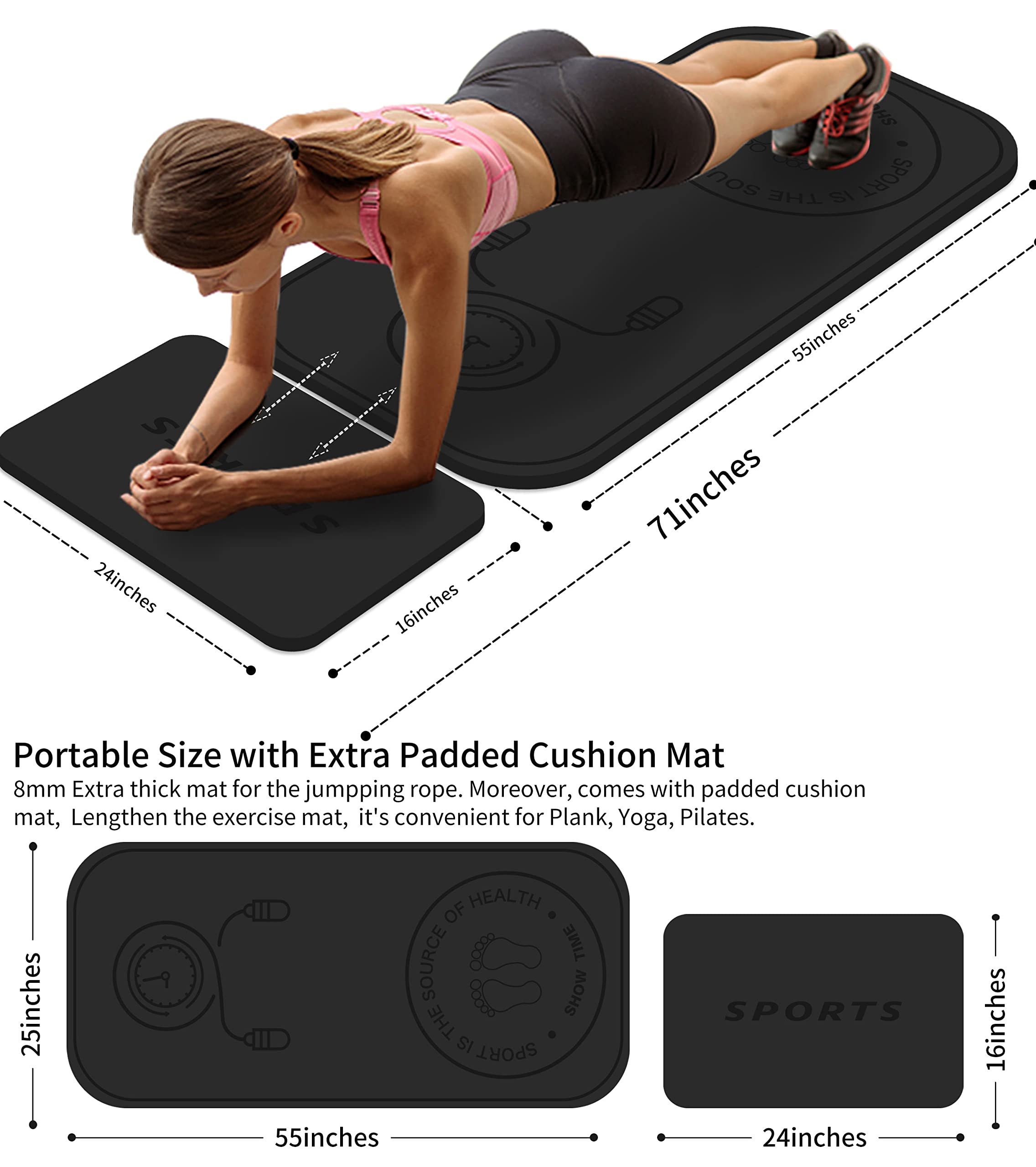 LaiEr Jump Rope Mat Set | 8mm Non-Slip TPE Shock Absorption Fitness Mat