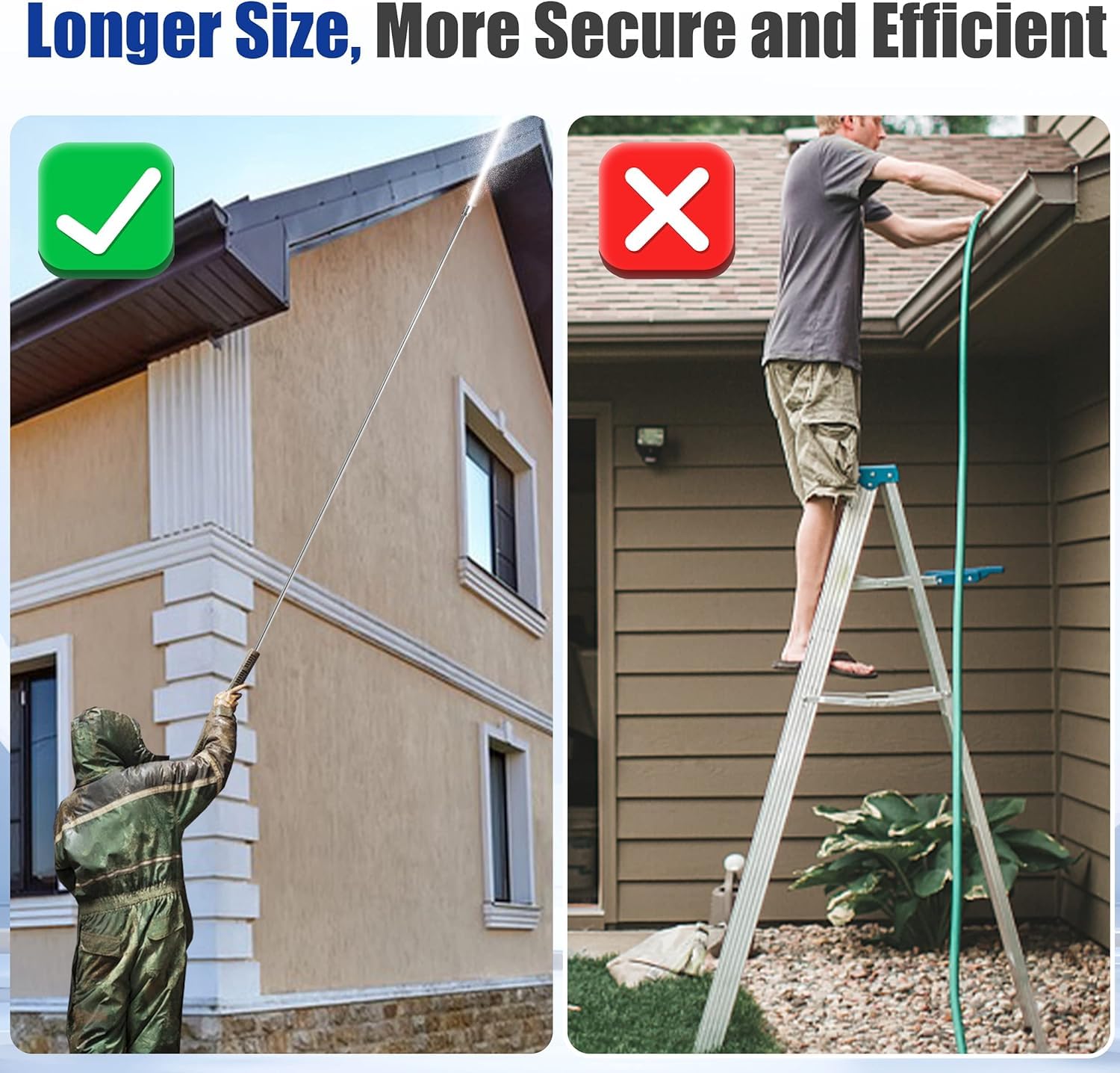 M MINGLE Pressure Washer Extension Wand – 120" Stainless Steel Gutter Tool