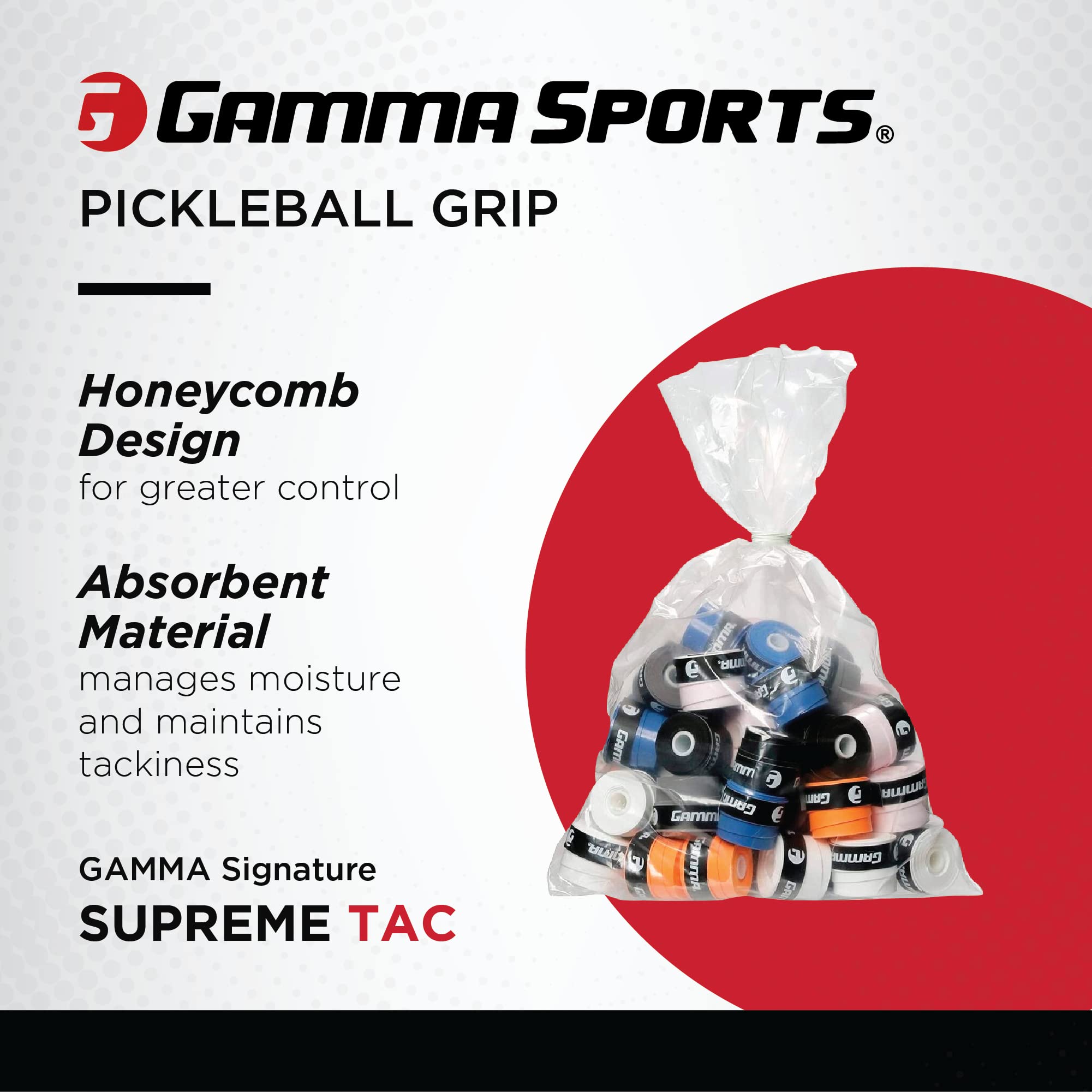 GAMMA Supreme Overgrip – Tacky Racquet Grip Tape Refill Bag, 60 Pack