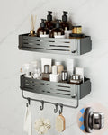 Onemake 2-Pack Suction Cup Shower Caddy | No-Drill Aluminum Shelf - Grey