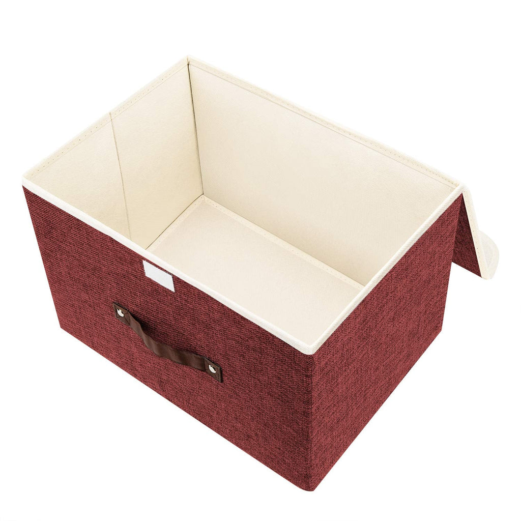 TYEERS Collapsible Storage Box with Lid, Fabric Storage Box for Clothes, Wardrobe Storage, 38x25x25 cm, Set of 5, Red Wine - image 3