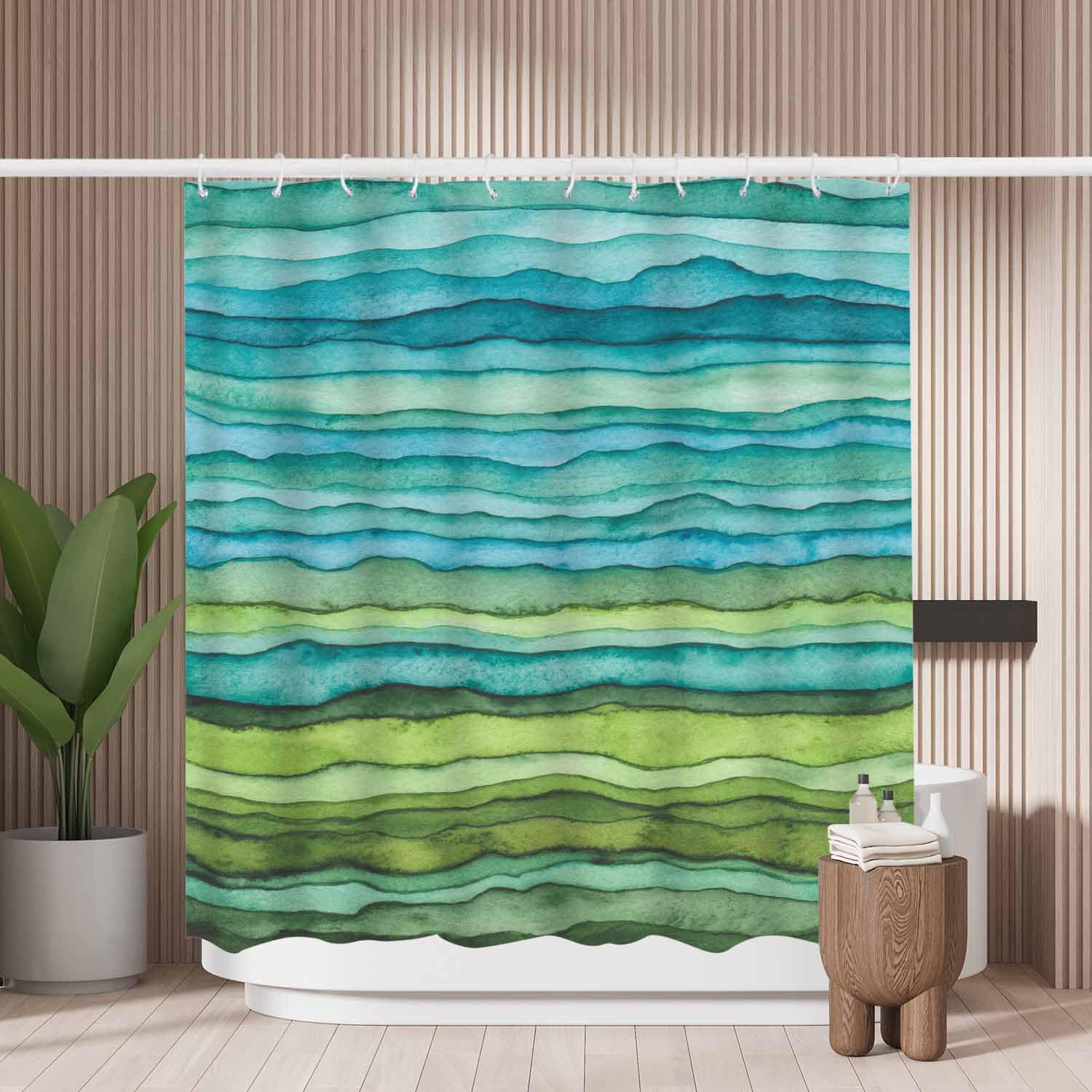 Woutay Green Watercolor Shower Curtain | Mold Resistant Polyester 180x180cm