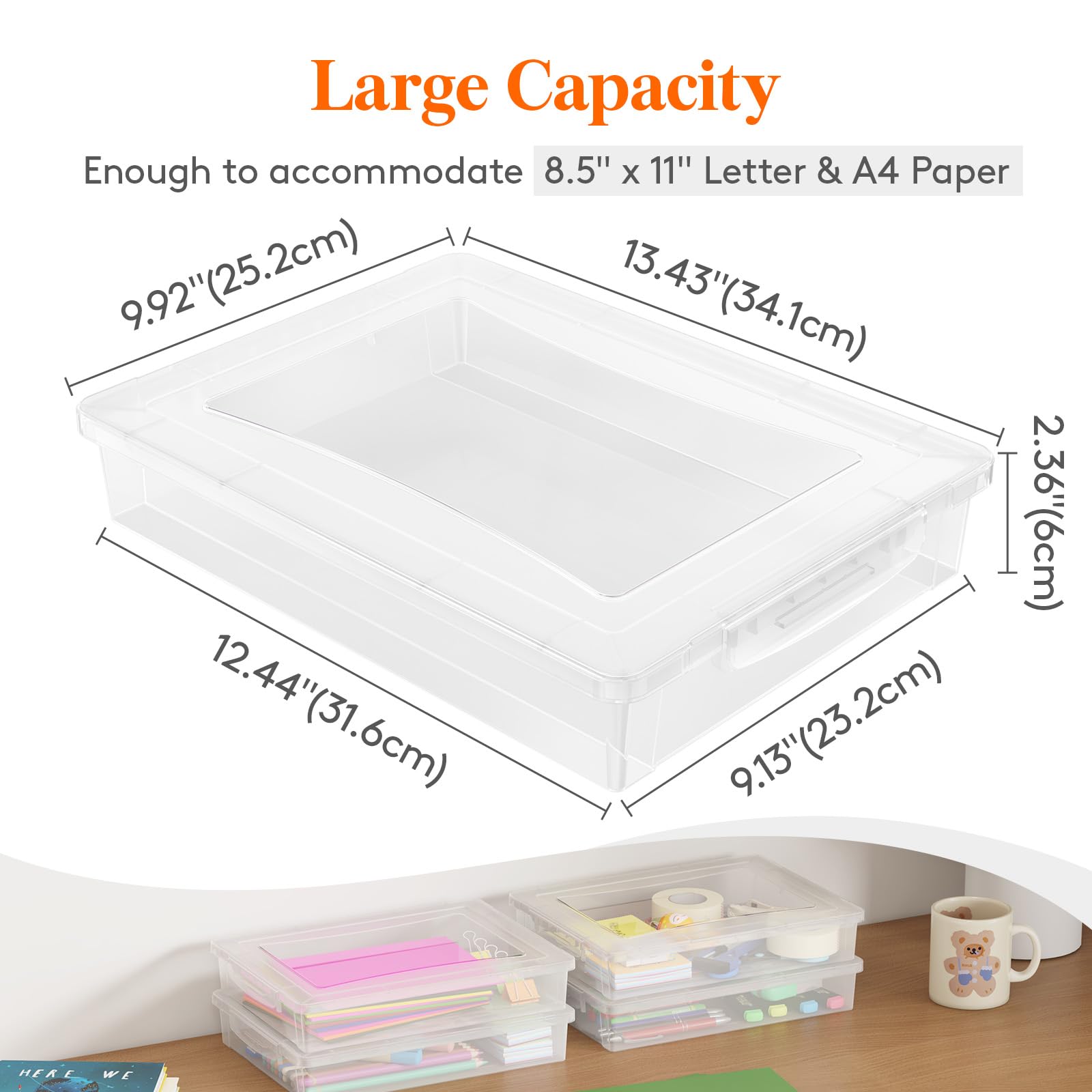 Lifewit 8 Pack A4 Paper Storage Box | Clear Stackable Plastic Containers