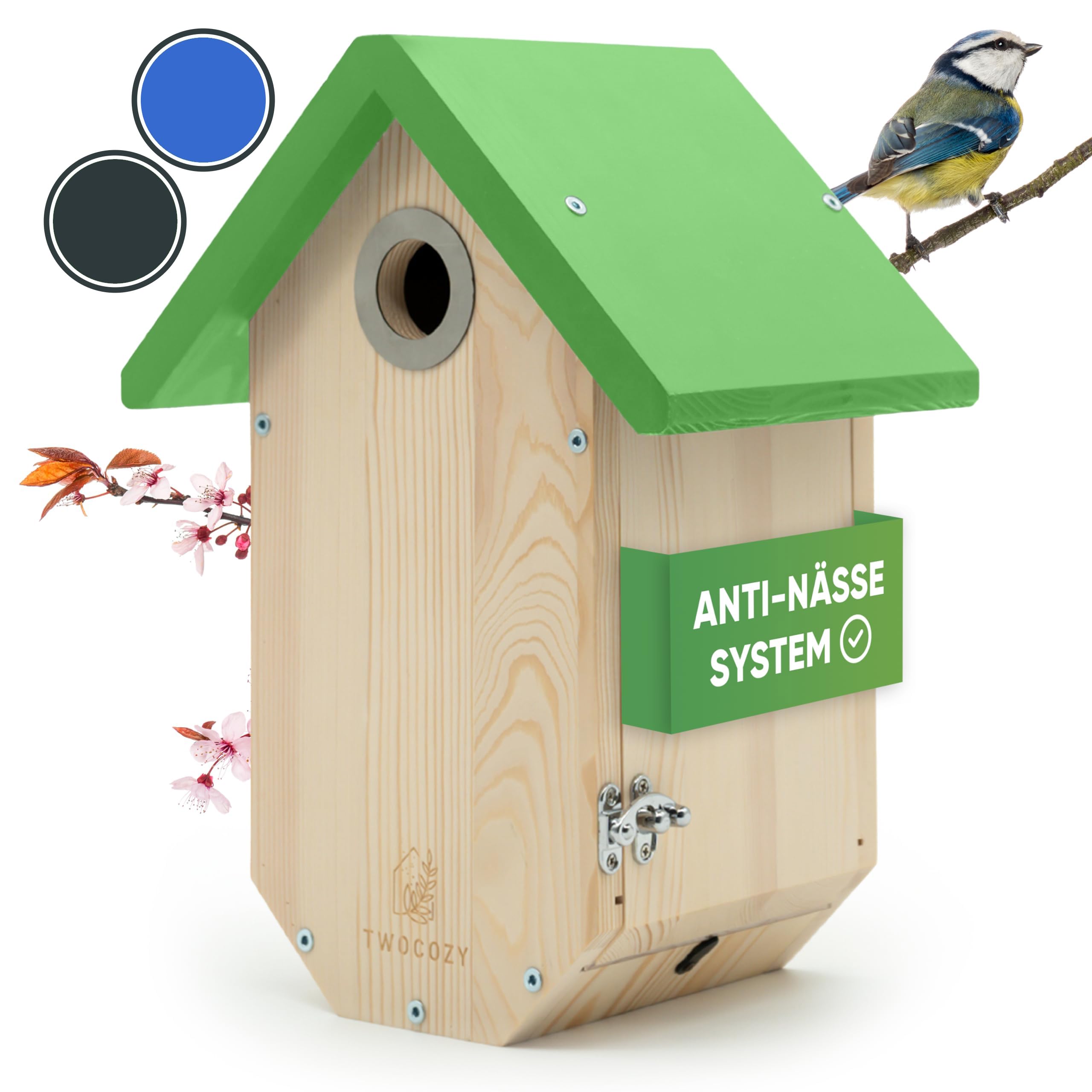 TWOCOZY Premium Nistkasten für Meisen – Wetterfestes Holz mit Spechtschutz