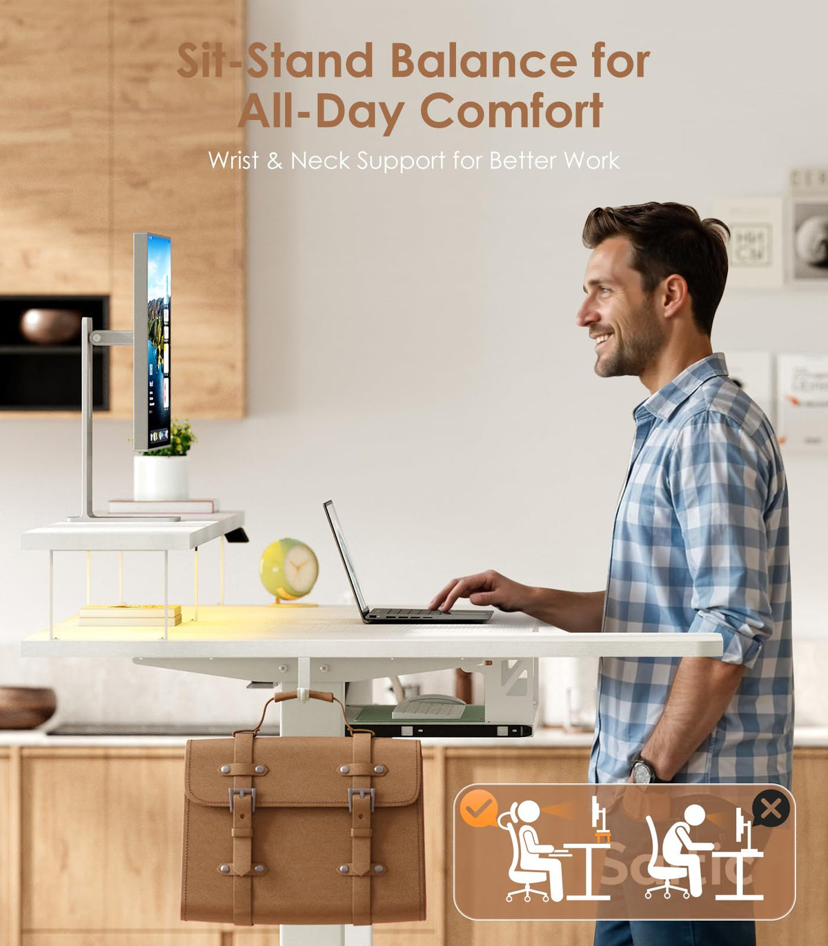 OffiGo Standing Desk, 120cm U Shaped Desk with LED Lights & Power Outlets - image 3