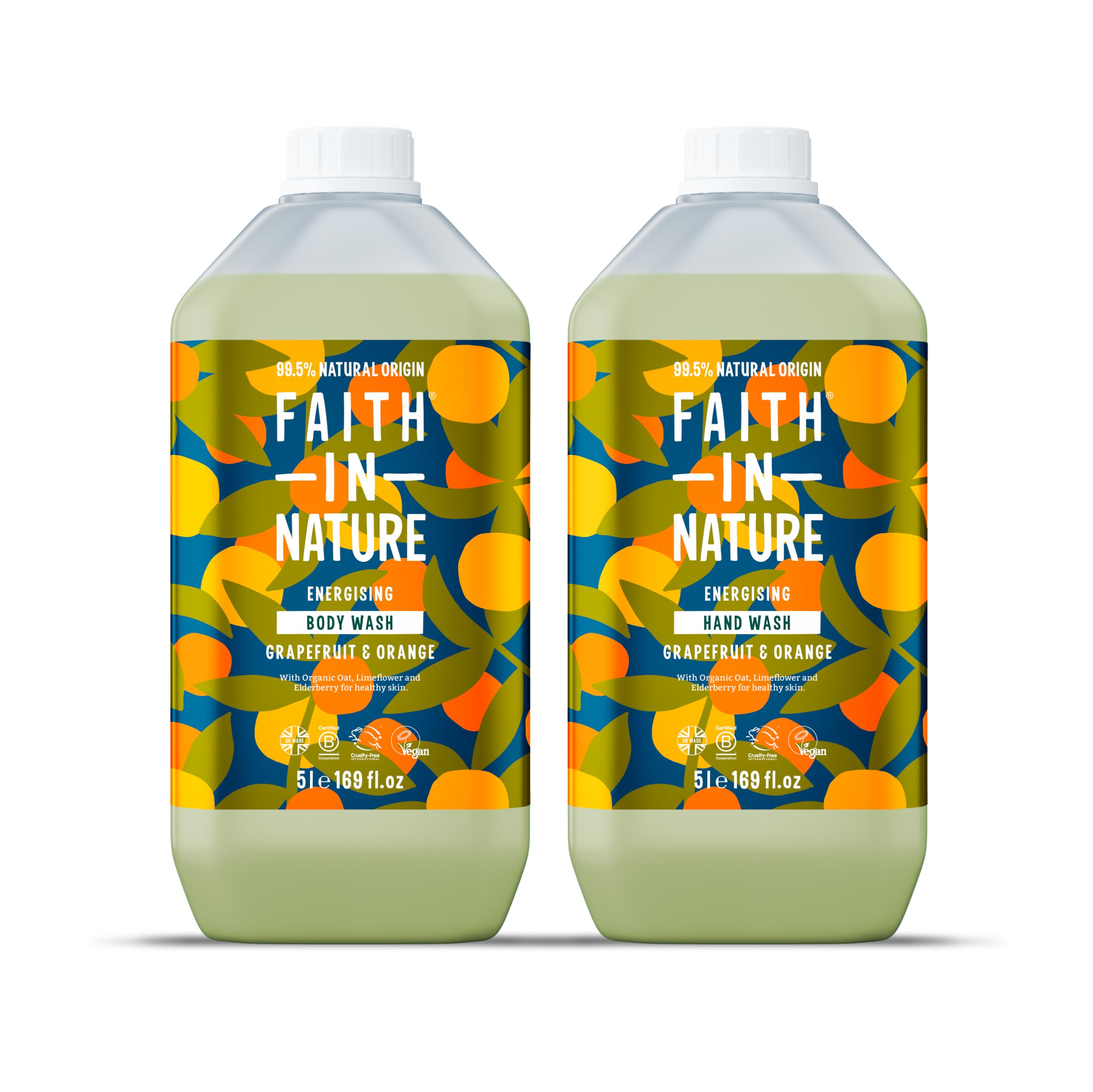 Faith In Nature Grapefruit & Orange Hand & Body Wash Set - 2 x 5L Bulk Refill