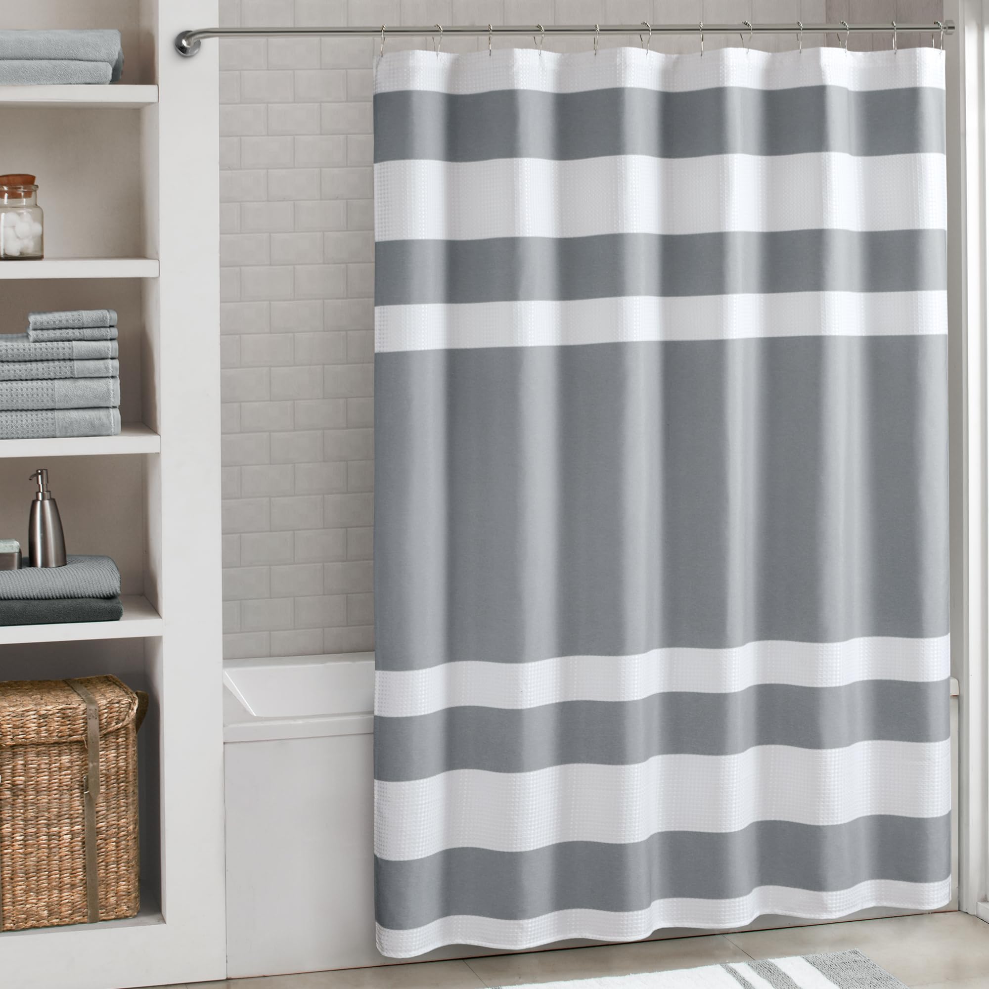 Madison Park Spa Waffle Shower Curtain – 3M Water Repellent, Grey, 72x84