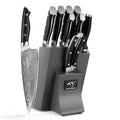 Damascus Steel Kitchen Knife Set with Block – 9 Pieces