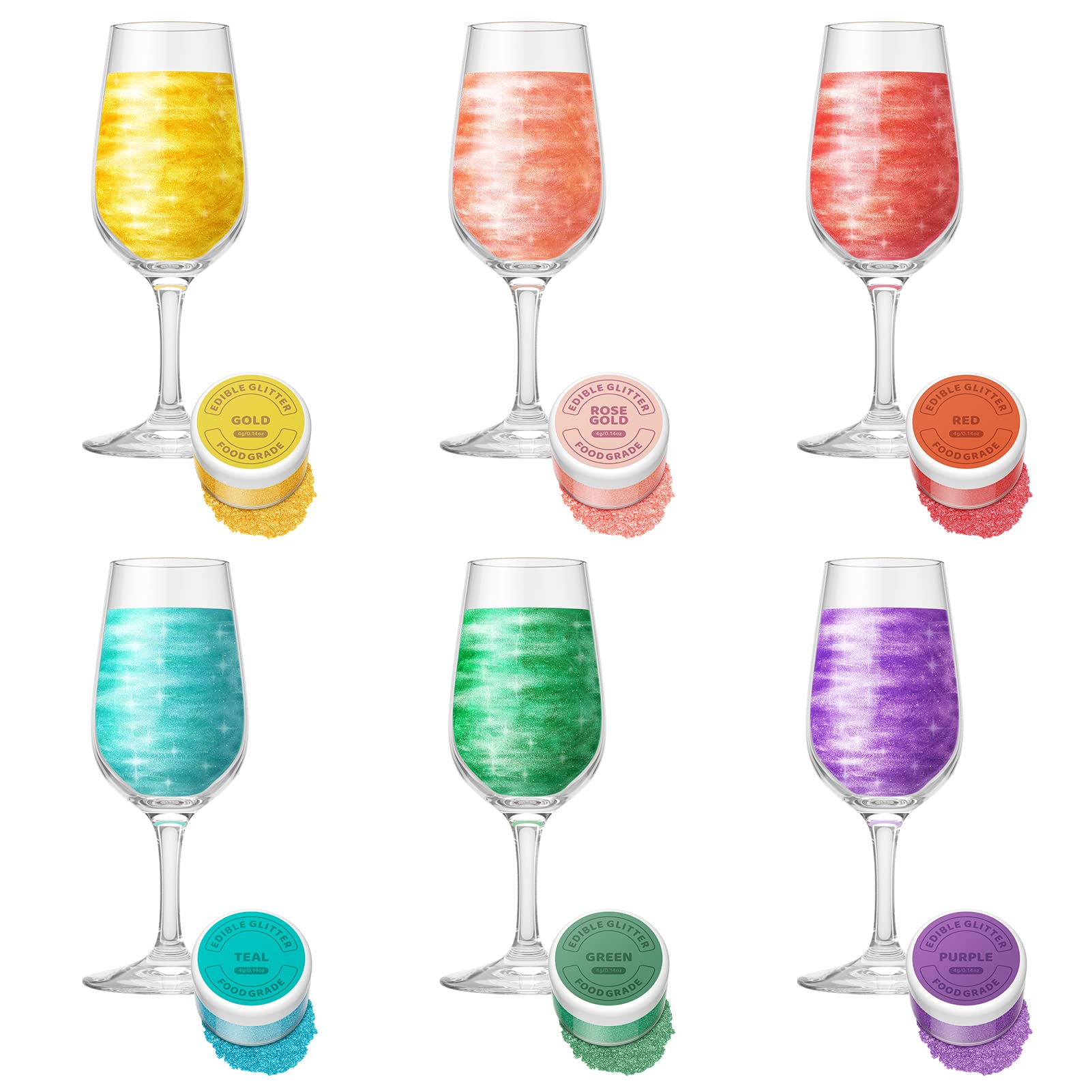 Waysroma Edible Glitter for Drinks - 6 Colour Lustre Dust Set for Cakes
