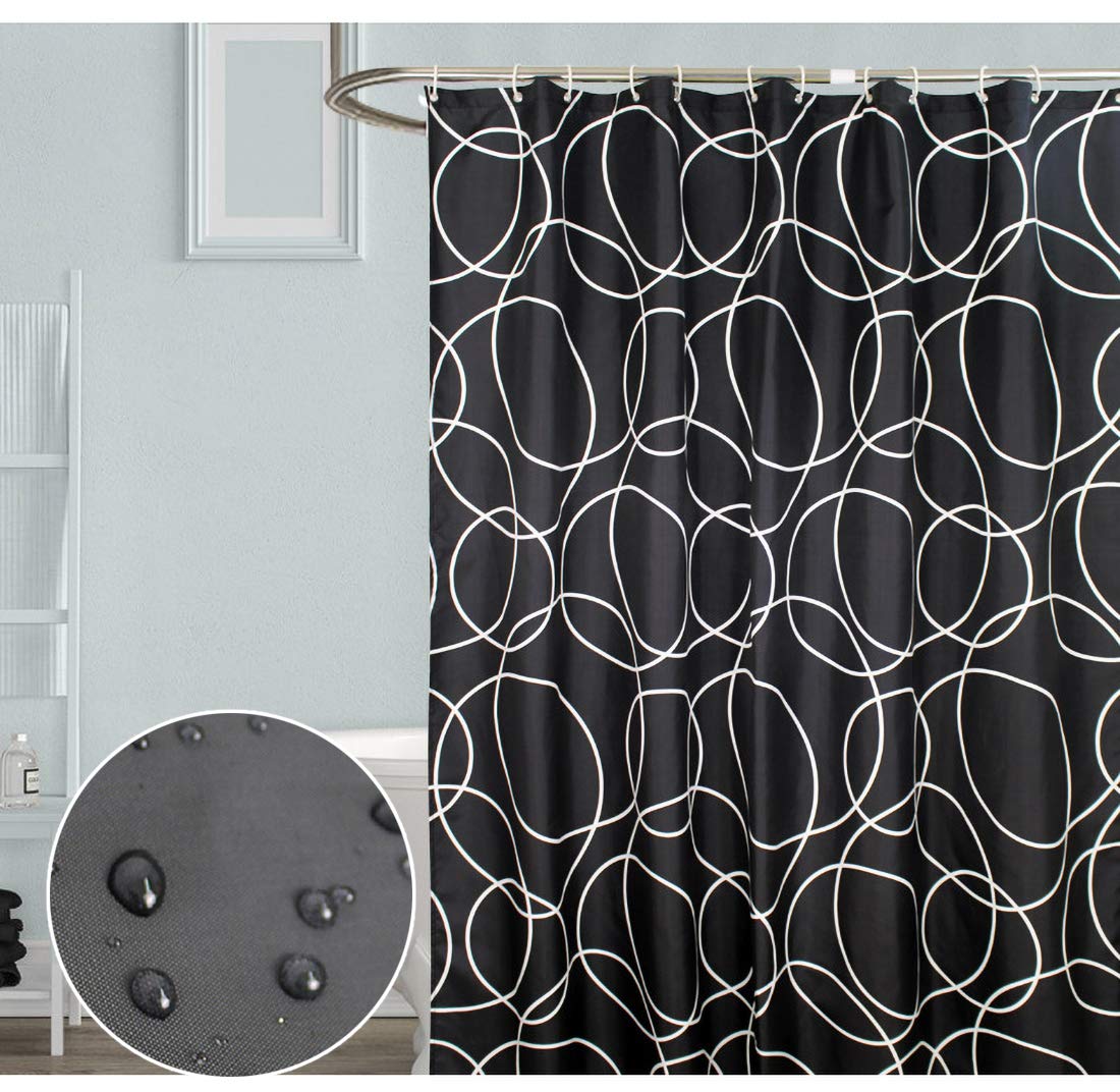 Tennove Black Geometric Shower Curtain | 200x200cm Waterproof Polyester