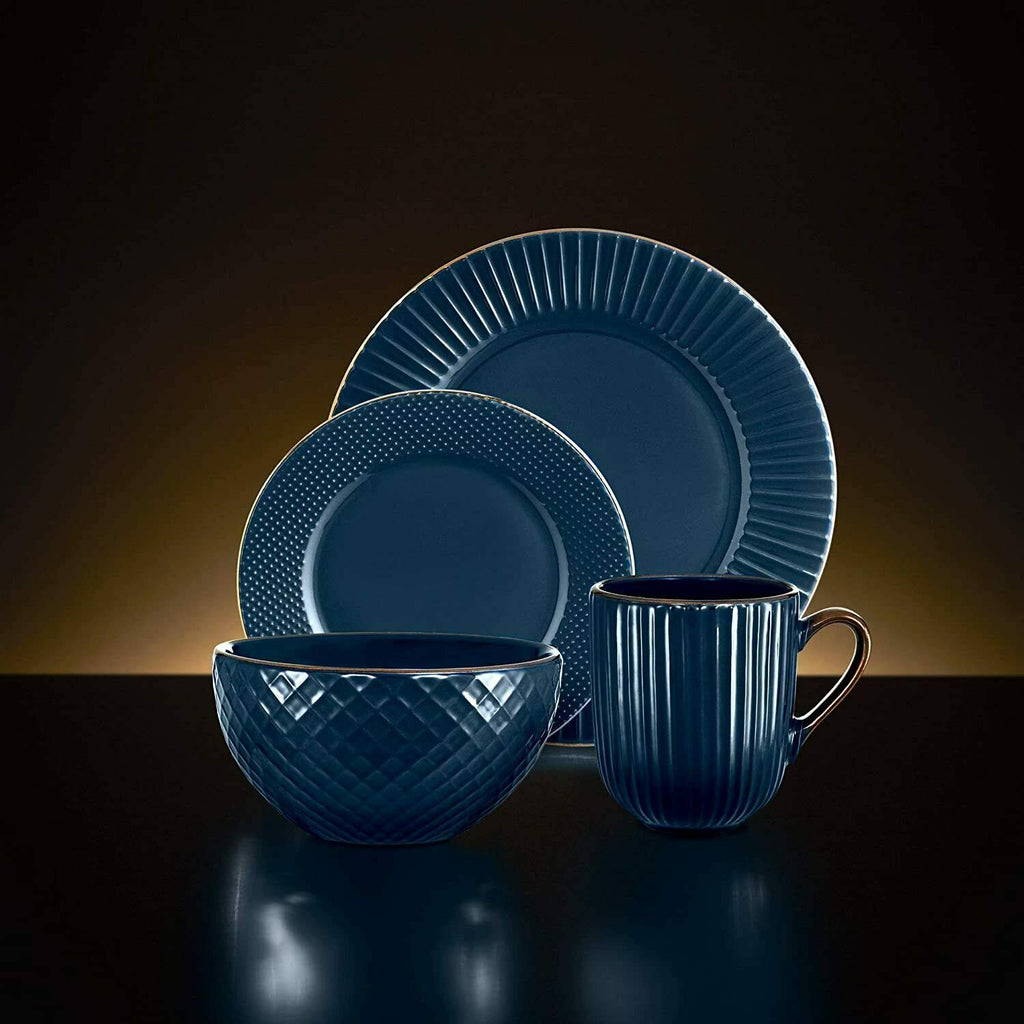 Tower Empire 16 Piece Dinnerware Set | Art Deco Stoneware - Midnight Blue
