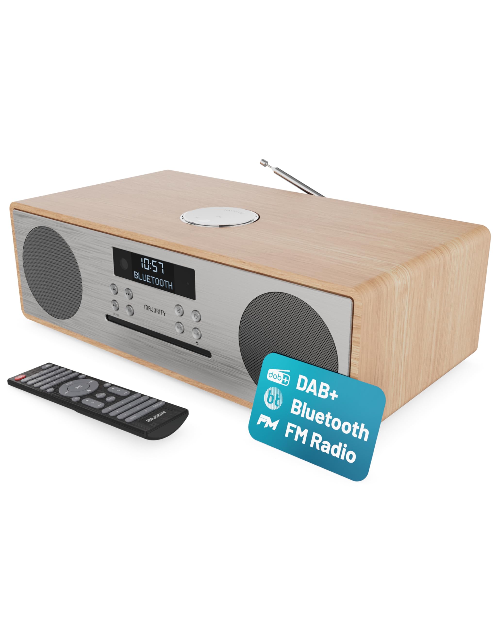 Majority Oakington DAB+ Radio & CD Player – Wooden Bluetooth Hi-Fi System