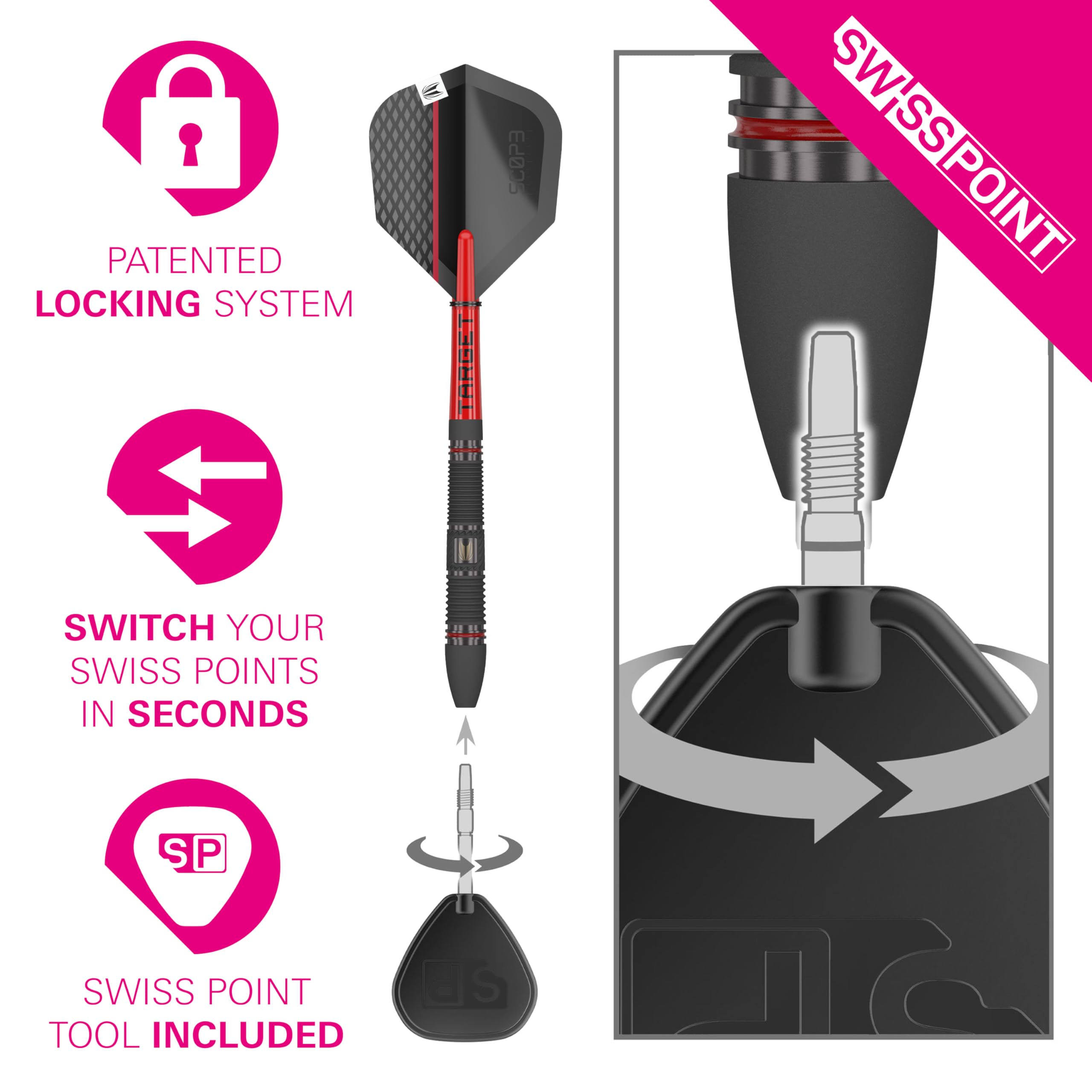 Target Darts Scope 02 Steel Tip Swiss Point - 90% Tungsten 24g Dart Set