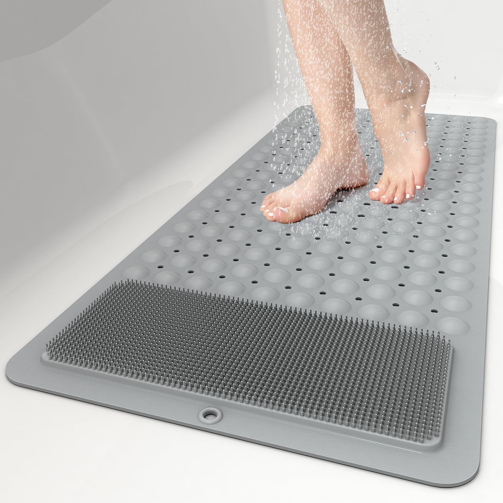 OTHWAY Non-Slip Bathtub Mat – Soft TPE Foot Scrubber & Massage Mat, Grey